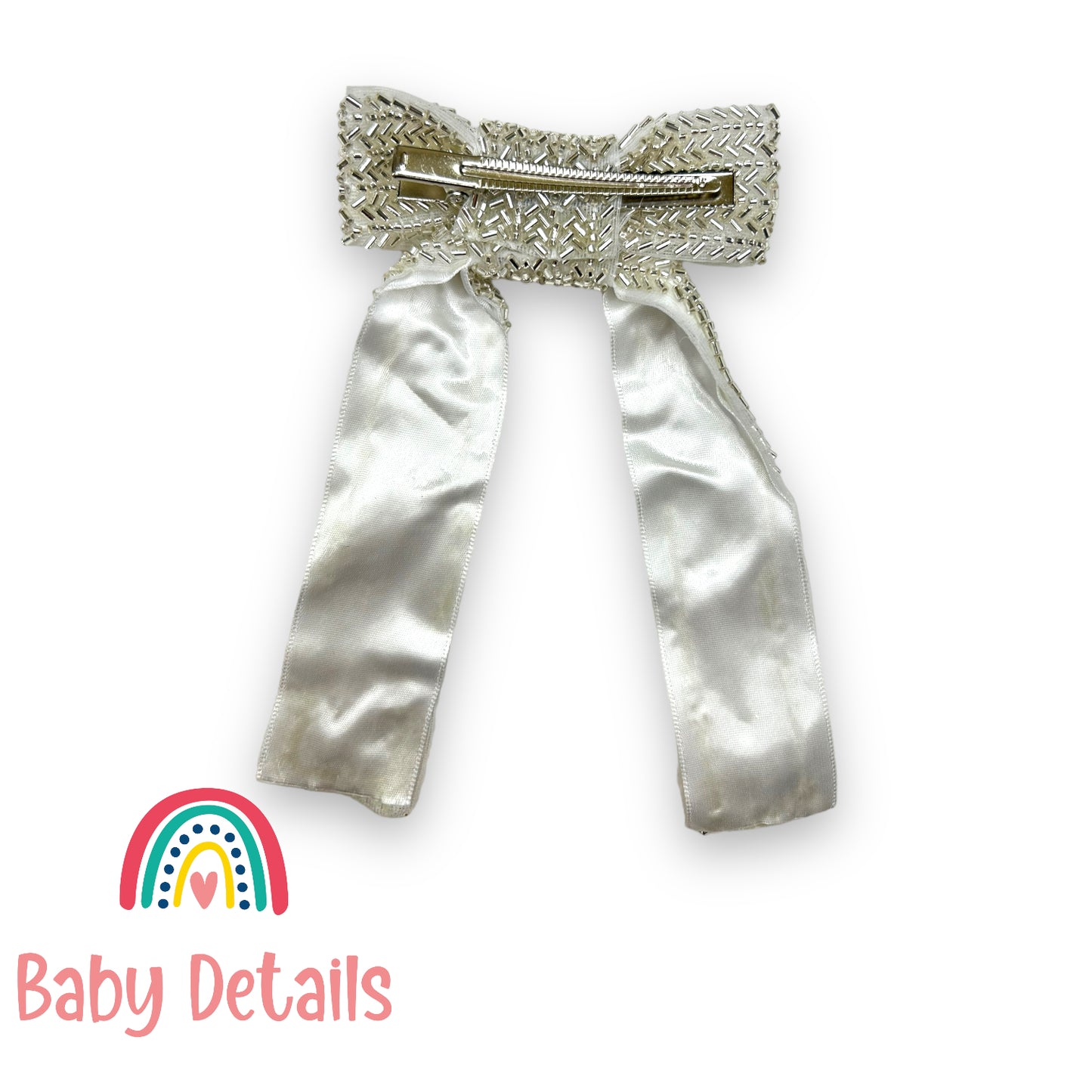 Long beaded bow - white 1