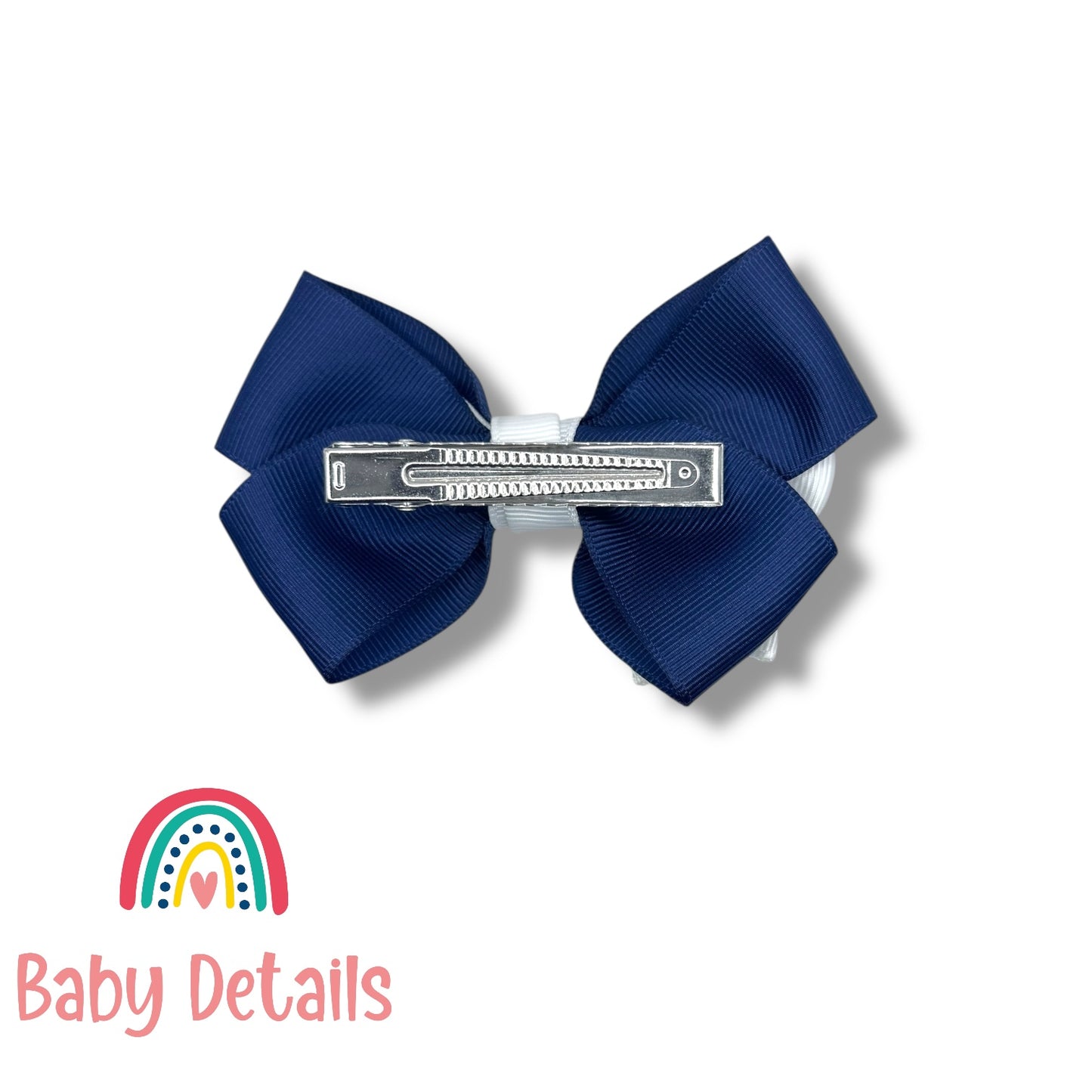 Elegant Pair Bow Clip- Navy Blue & White