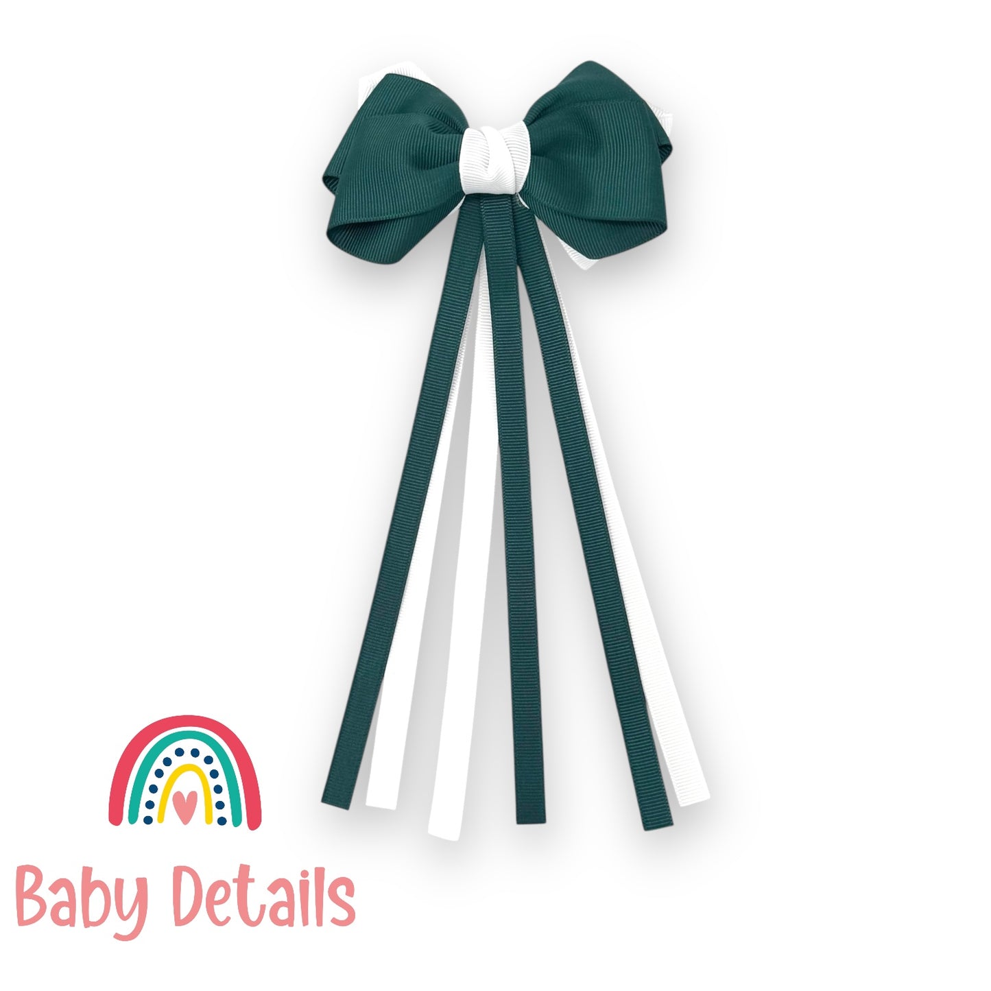 Big Bow Layers with Long Ribbons - Deep Green & White