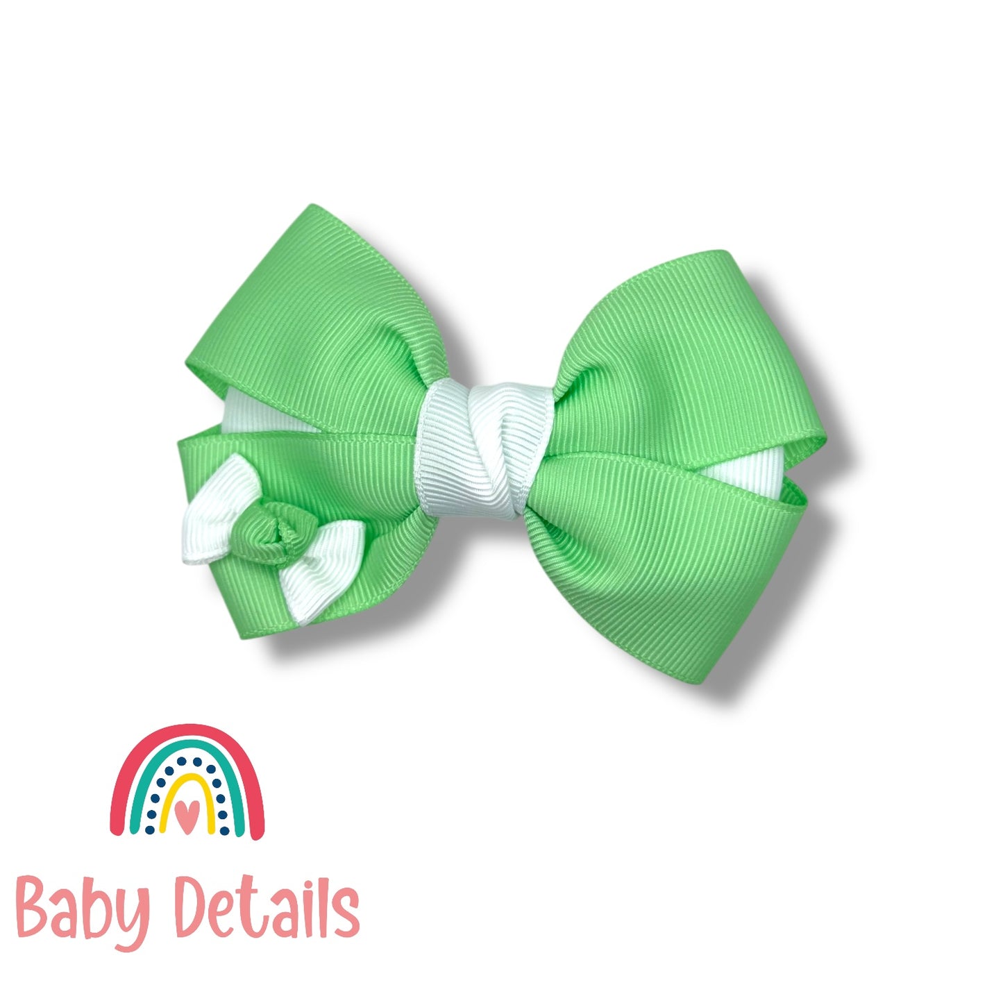Elegant Pair Bow Clip- Bright Green & White