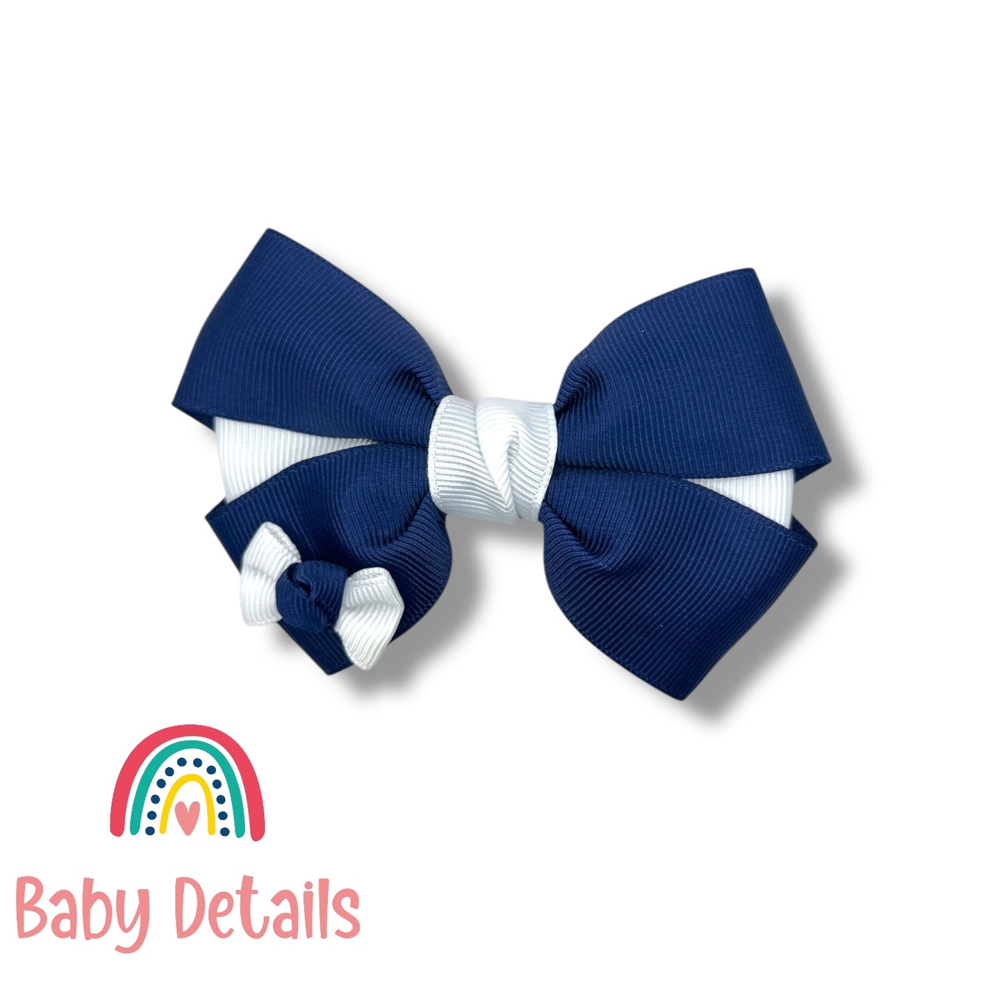 Elegant Pair Bow Clip- Navy Blue & White