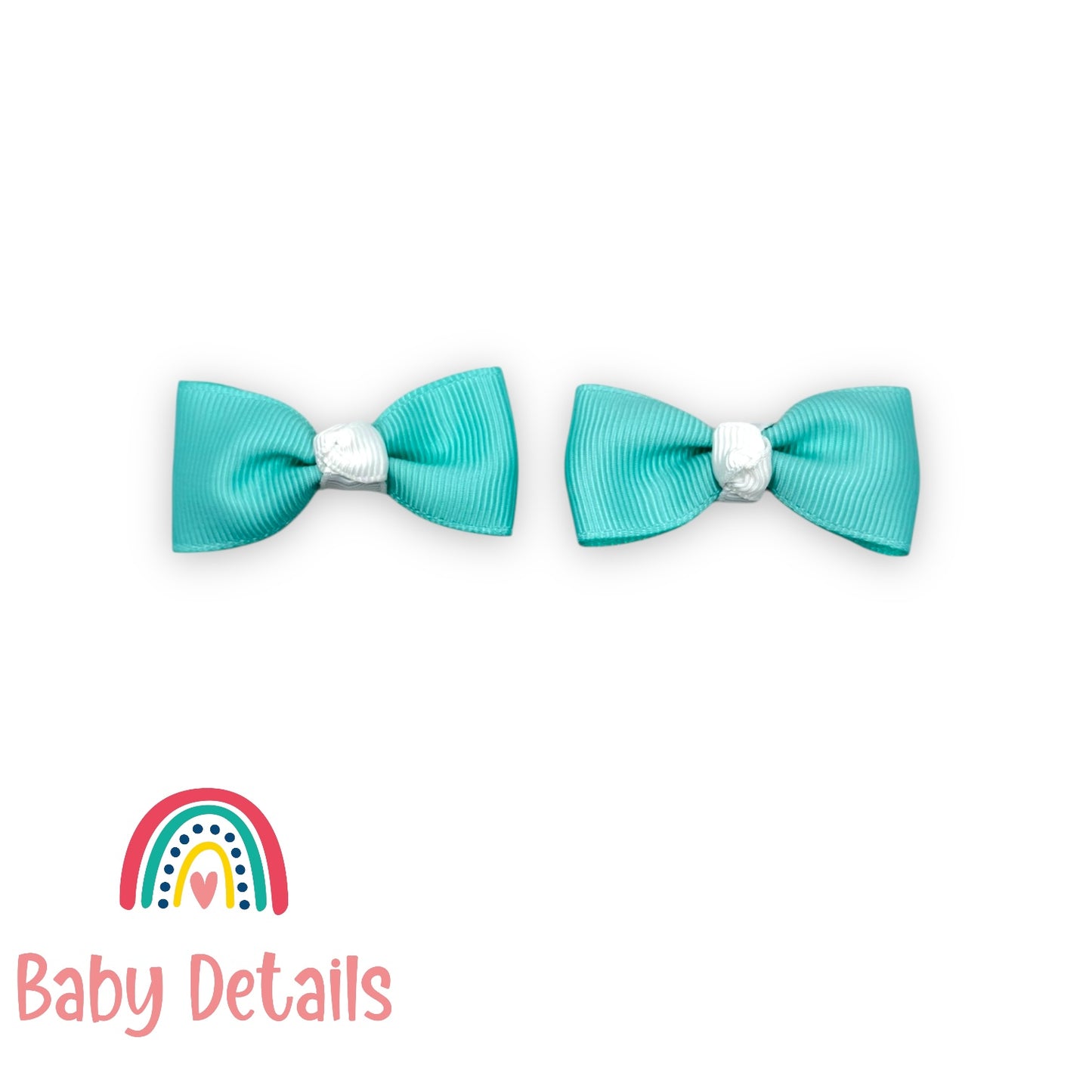Set of 2 Mini Elegant Bow Hair Clips - Aqua Green & White