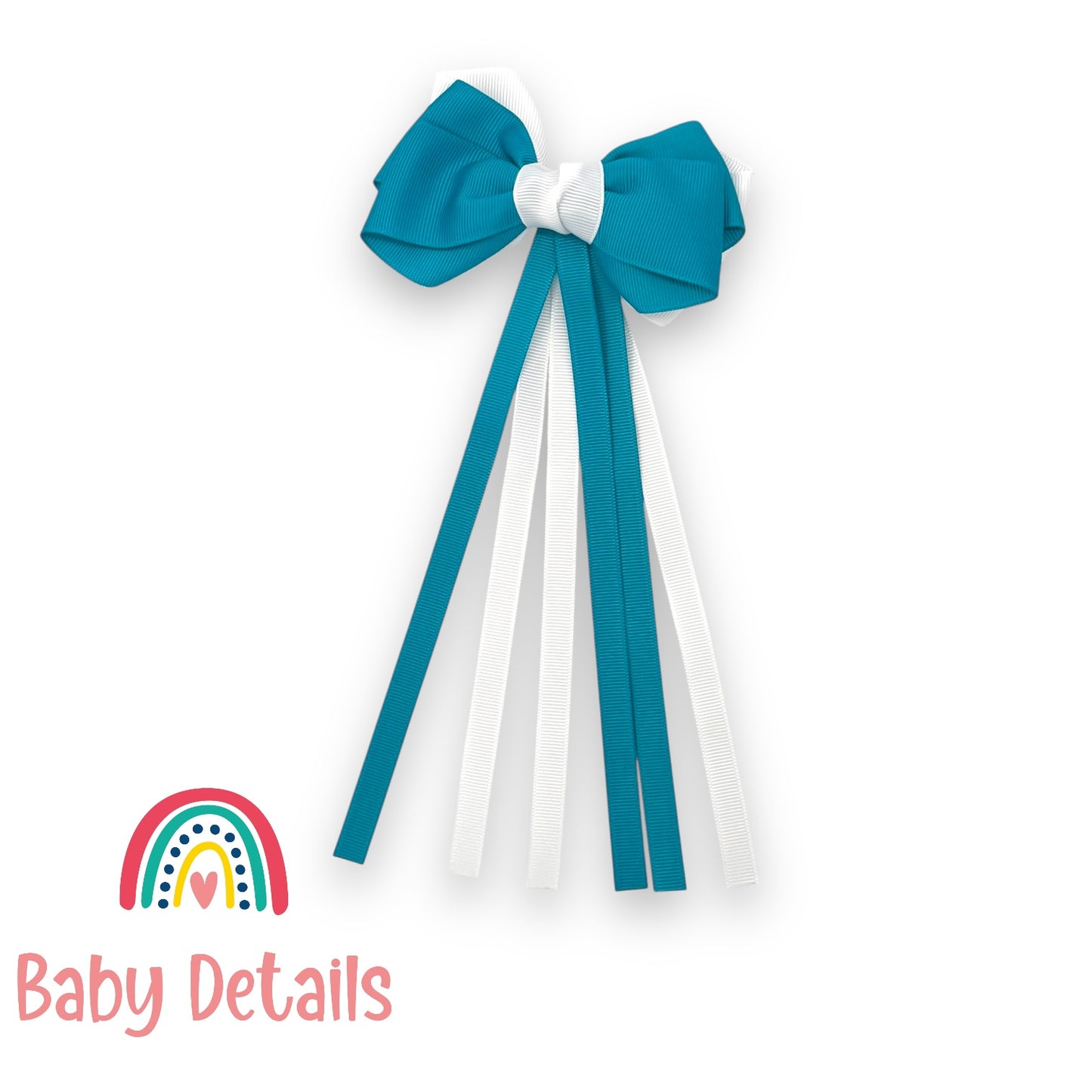 Big Bow Layers with Long Ribbons - Pacific Blue & White