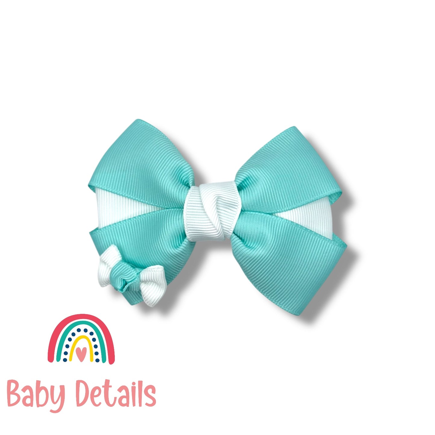 Elegant Pair Bow Clip- Aqua Green & White