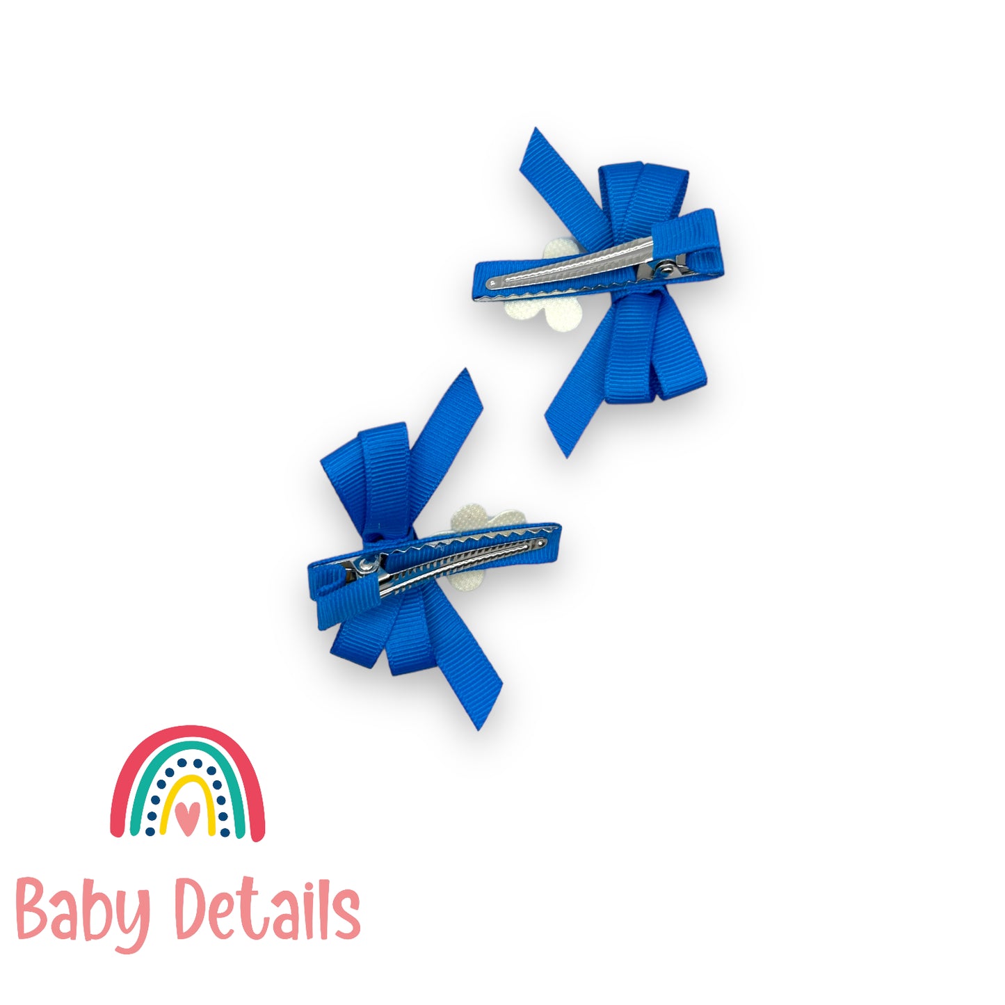 Set of 2 hair clips with a white flower - Blue