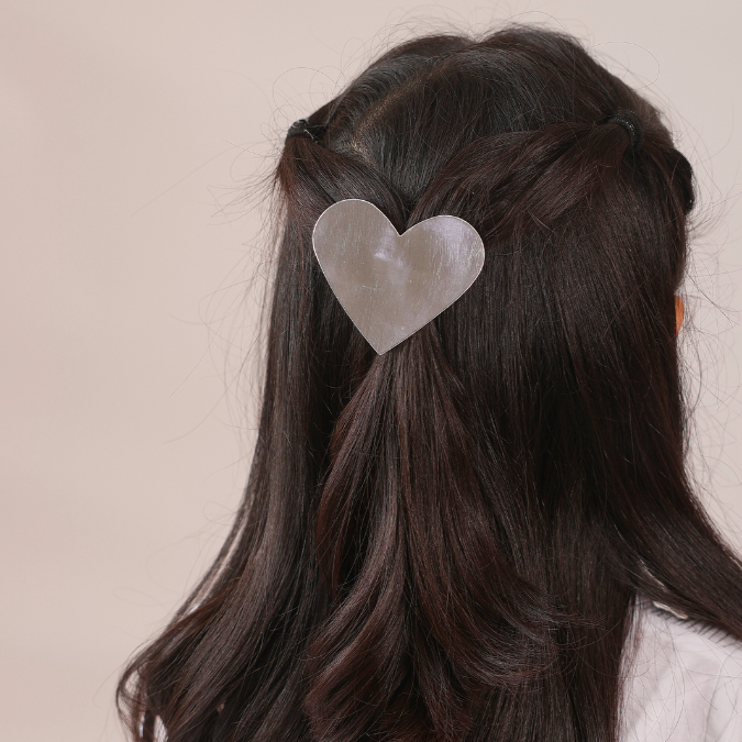 Big Leather Heart Clip - Silver