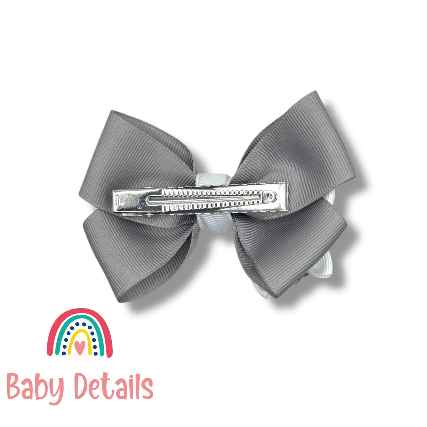 Elegant Pair Bow Clip- Light Grey & White