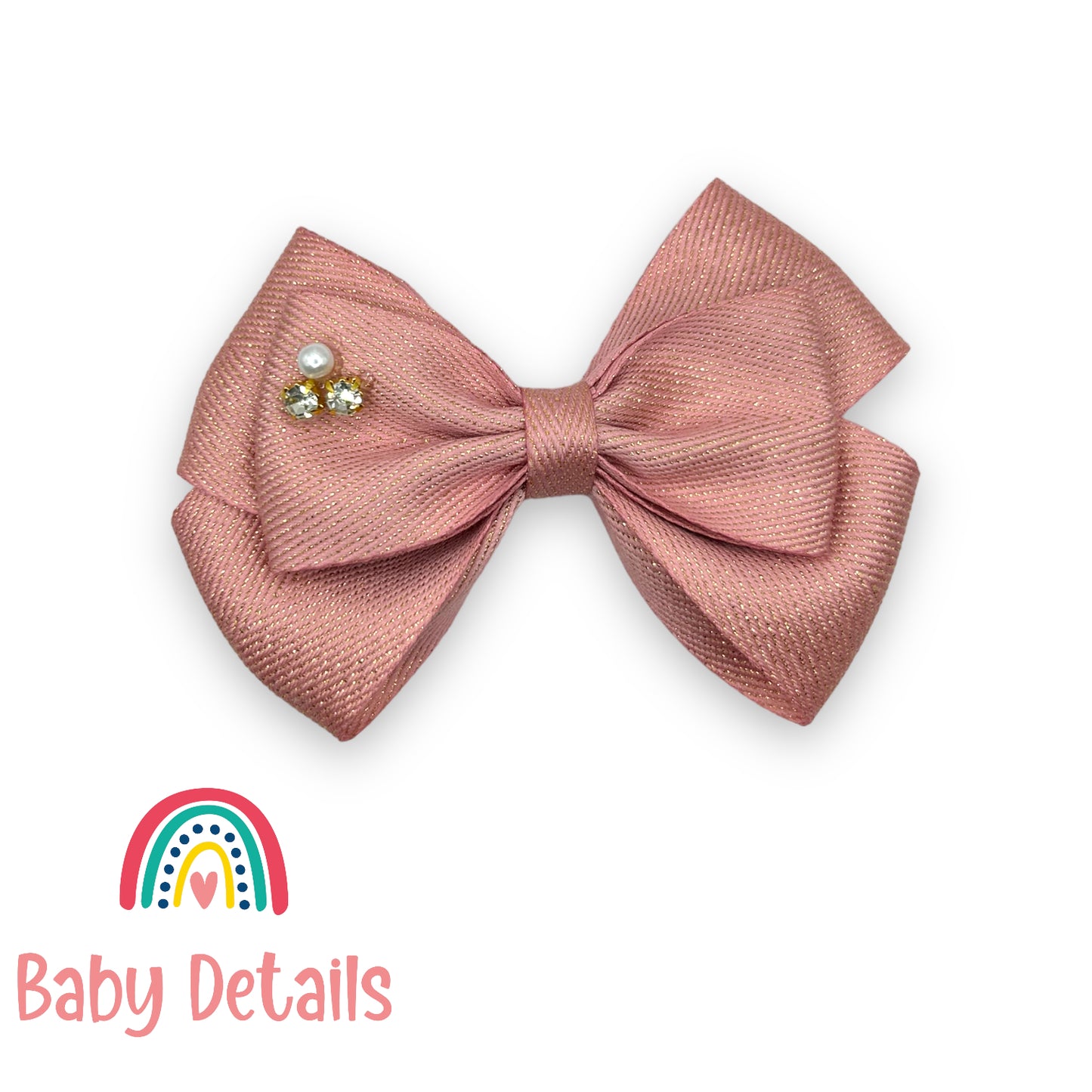 classy hair bow with crystal and pearl - Peach Pink