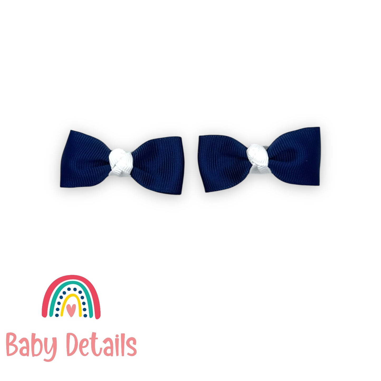 Set of 2 Mini Elegant Bow Hair Clips - Navy Blue & White