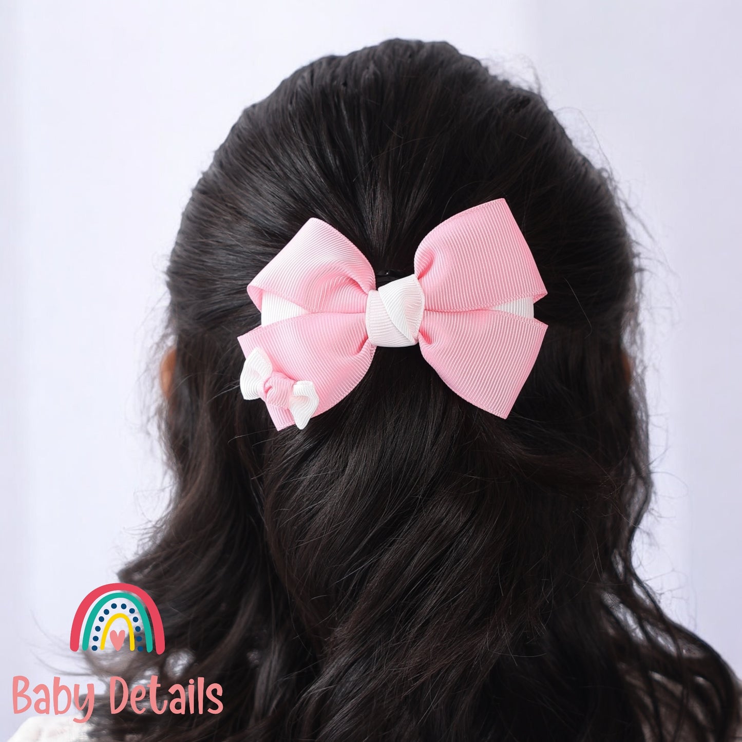 Elegant Pair Bow Clip- Light Pink & White