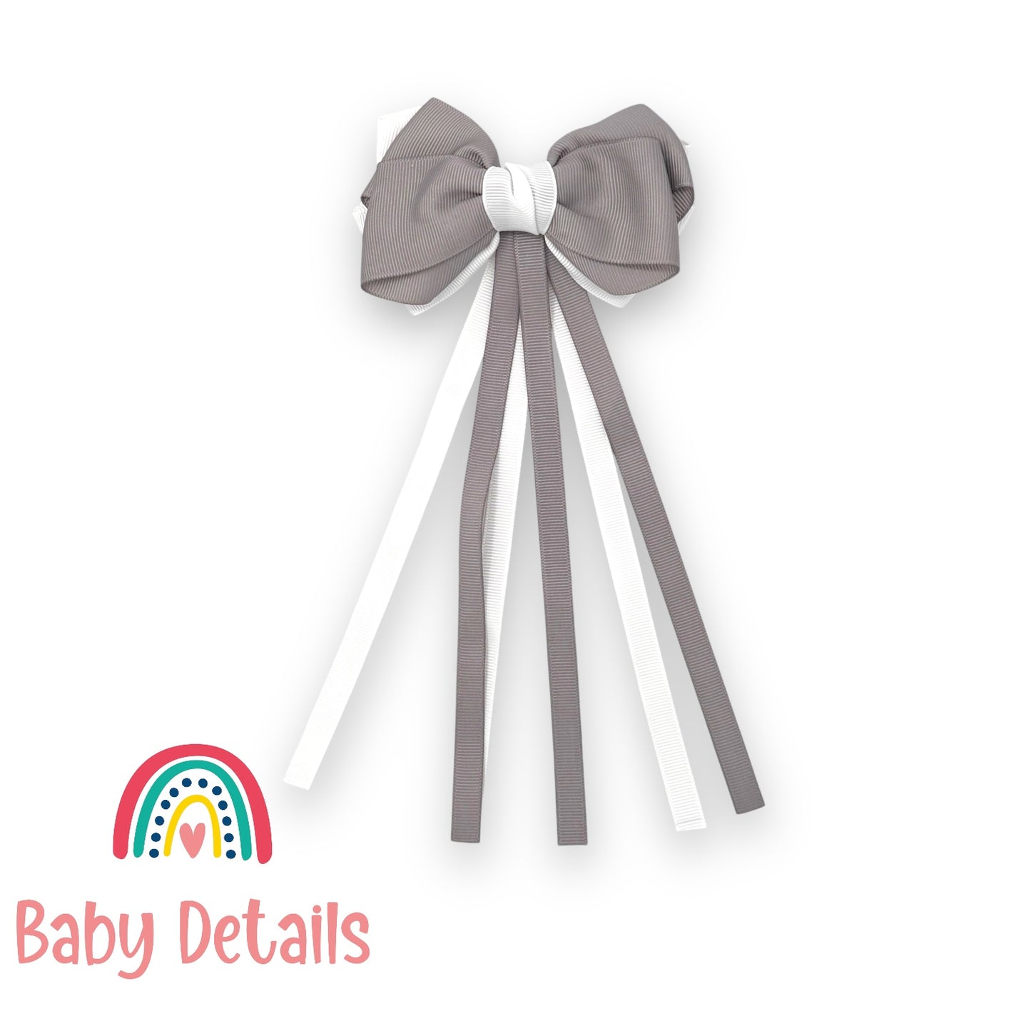 Big Bow Layers with Long Ribbons - Light Grey & White