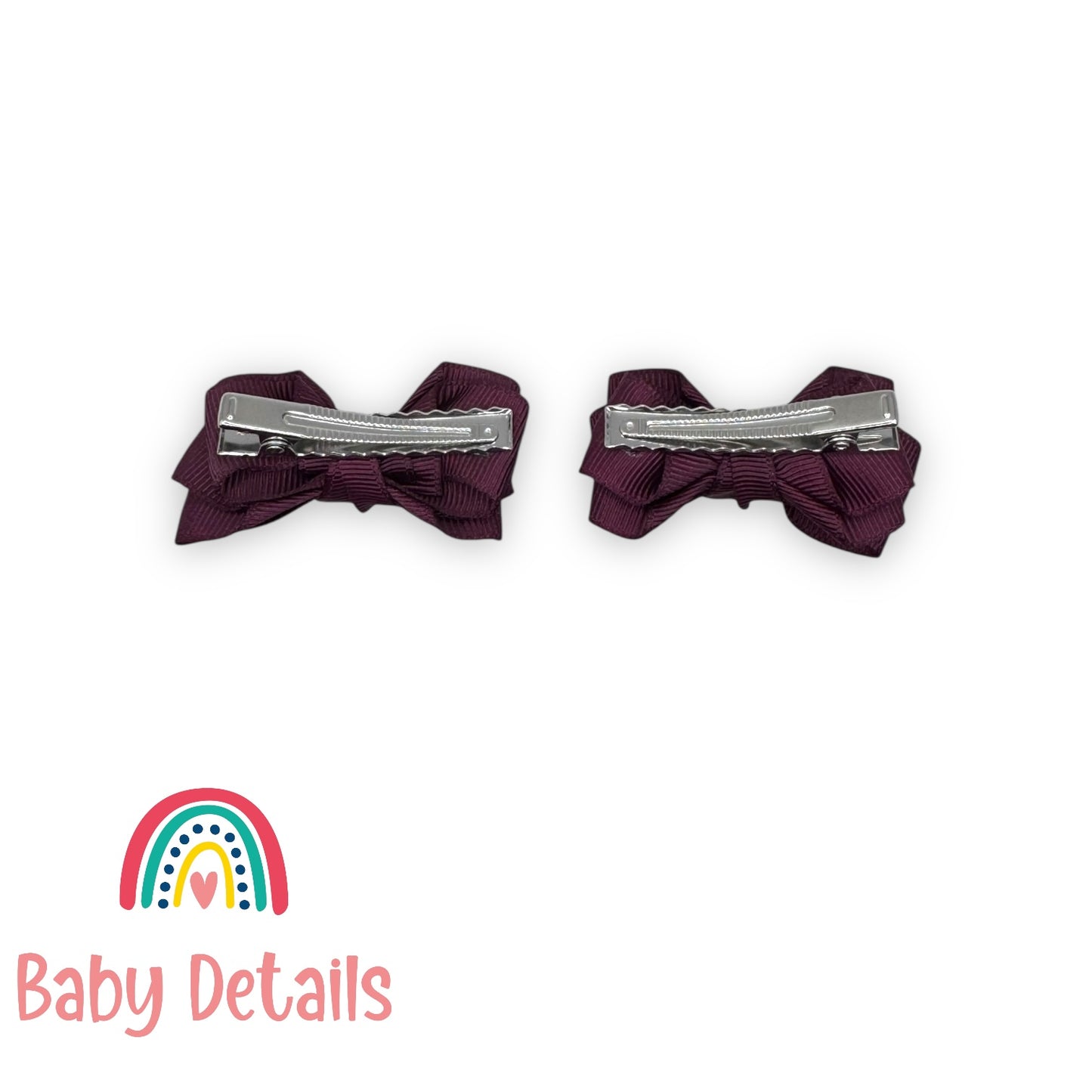 Set of 2 Mini Layers Hair Clips - Burgundy
