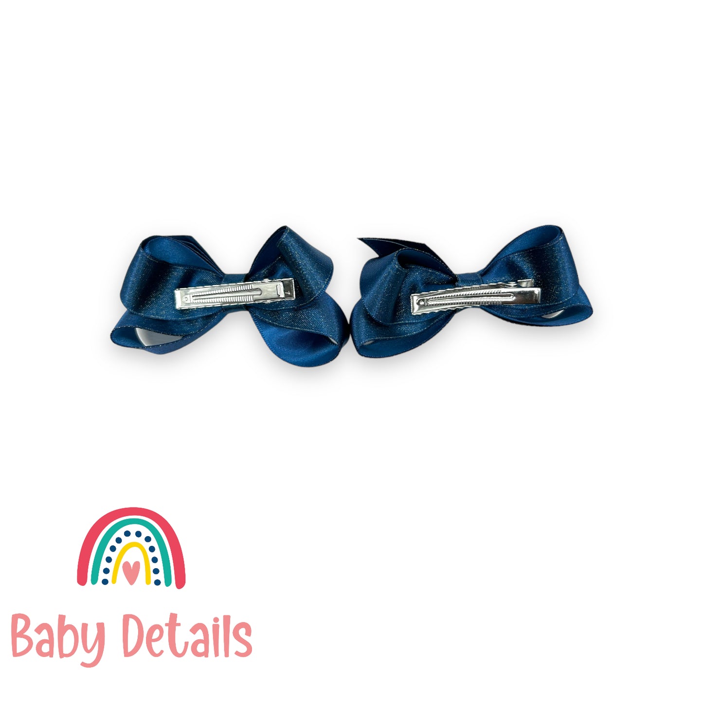 Big Bow Navy Blue Glitter Ribbon Hair Clips