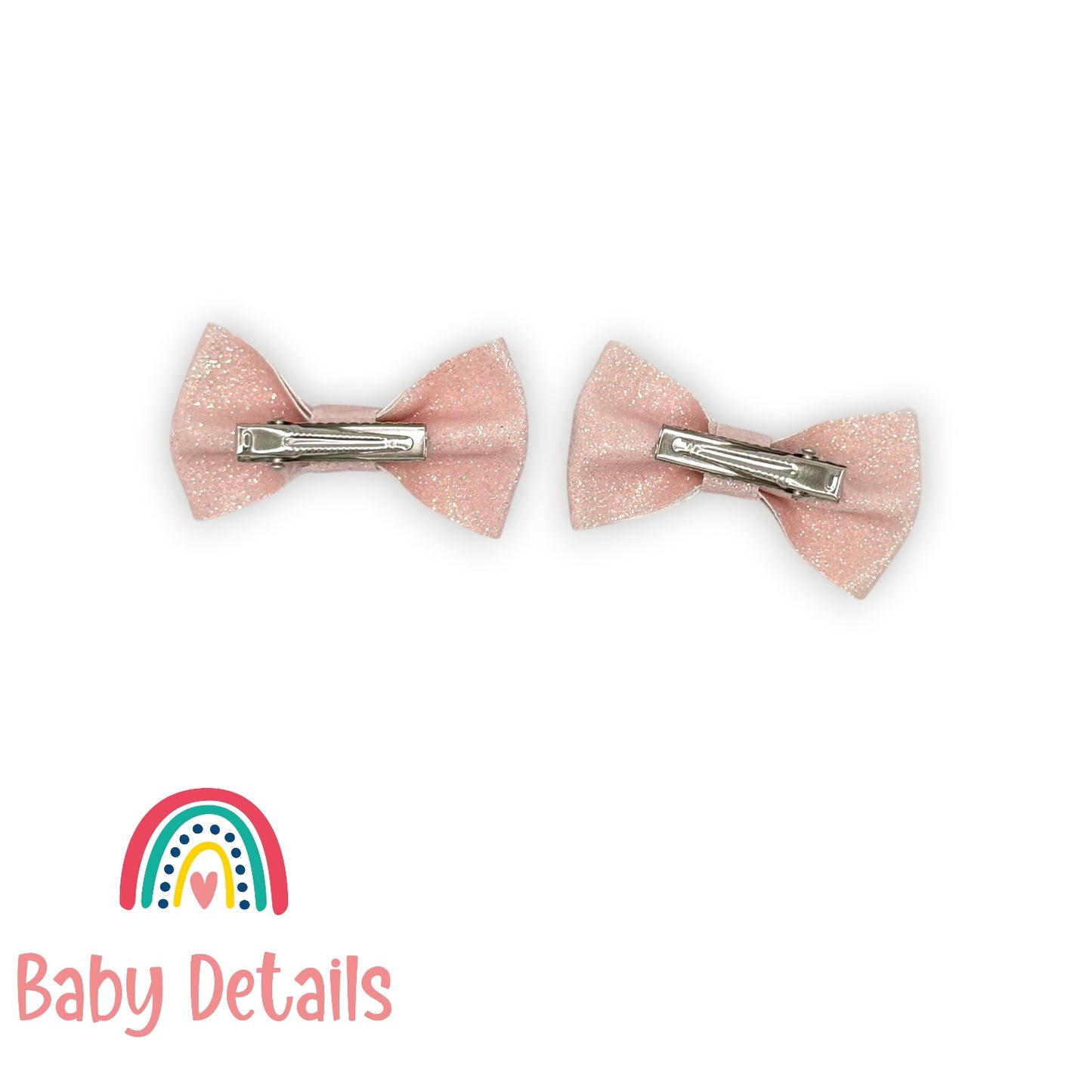 Set of 2 Glitter Bow Hair Clip - Pearl Pink