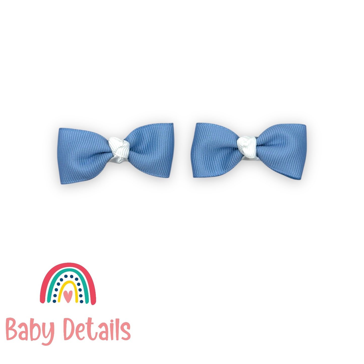 Set of 2 Mini Elegant Bow Hair Clips - Ice Blue & White