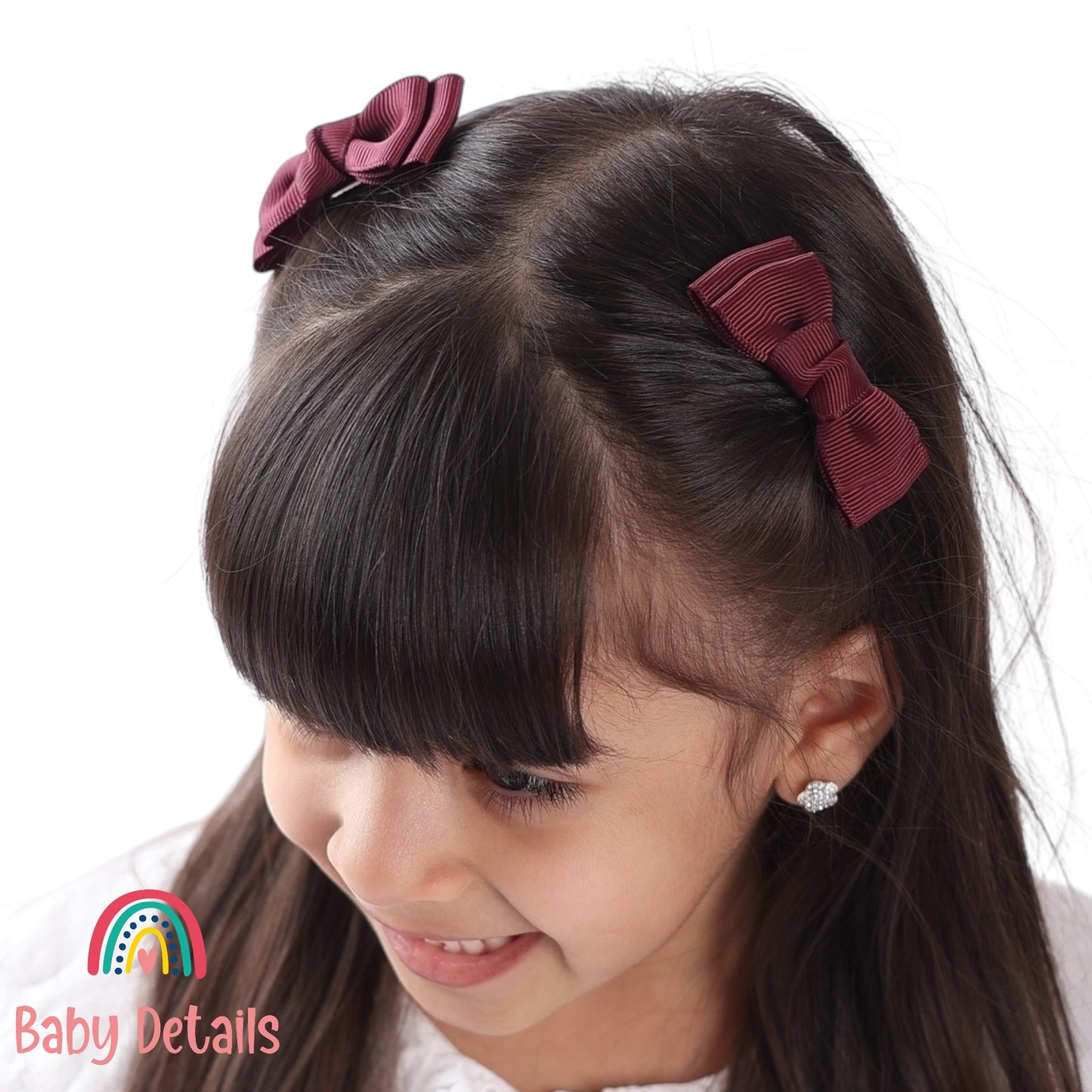 Set of 2 Mini Simple Hair Clips - Burgundy