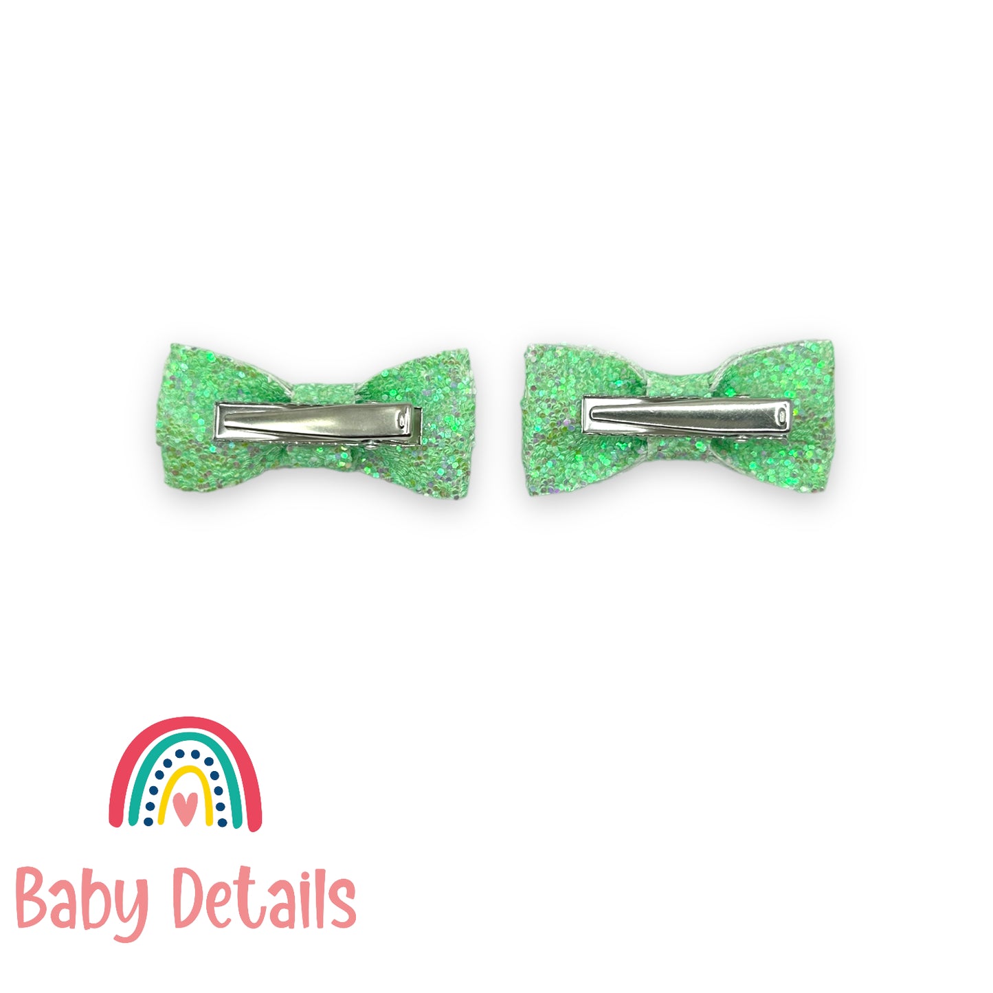 Set of 2 Mini Glitter Hair Clips - Green