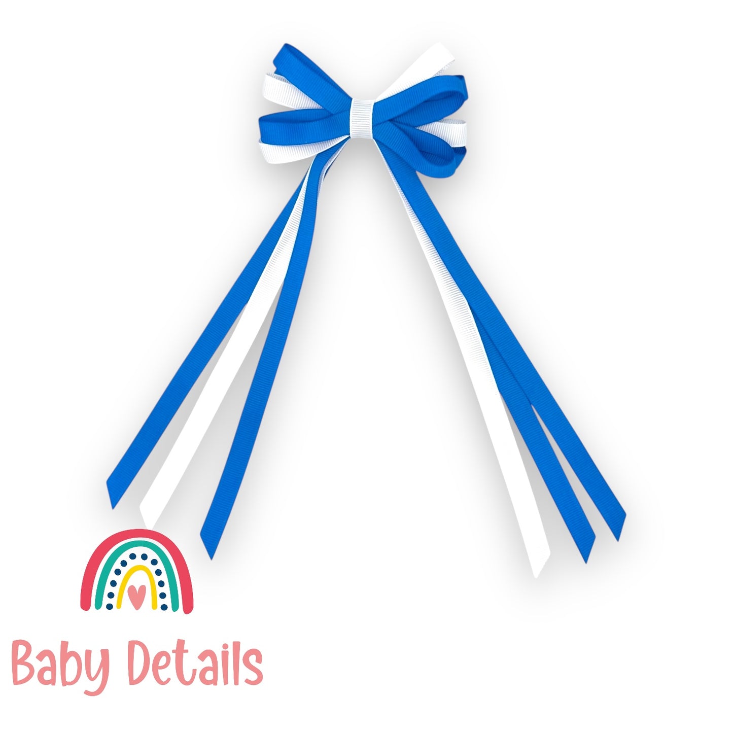 Thin Bow Long Ribbon Hair Clip - Blue & White