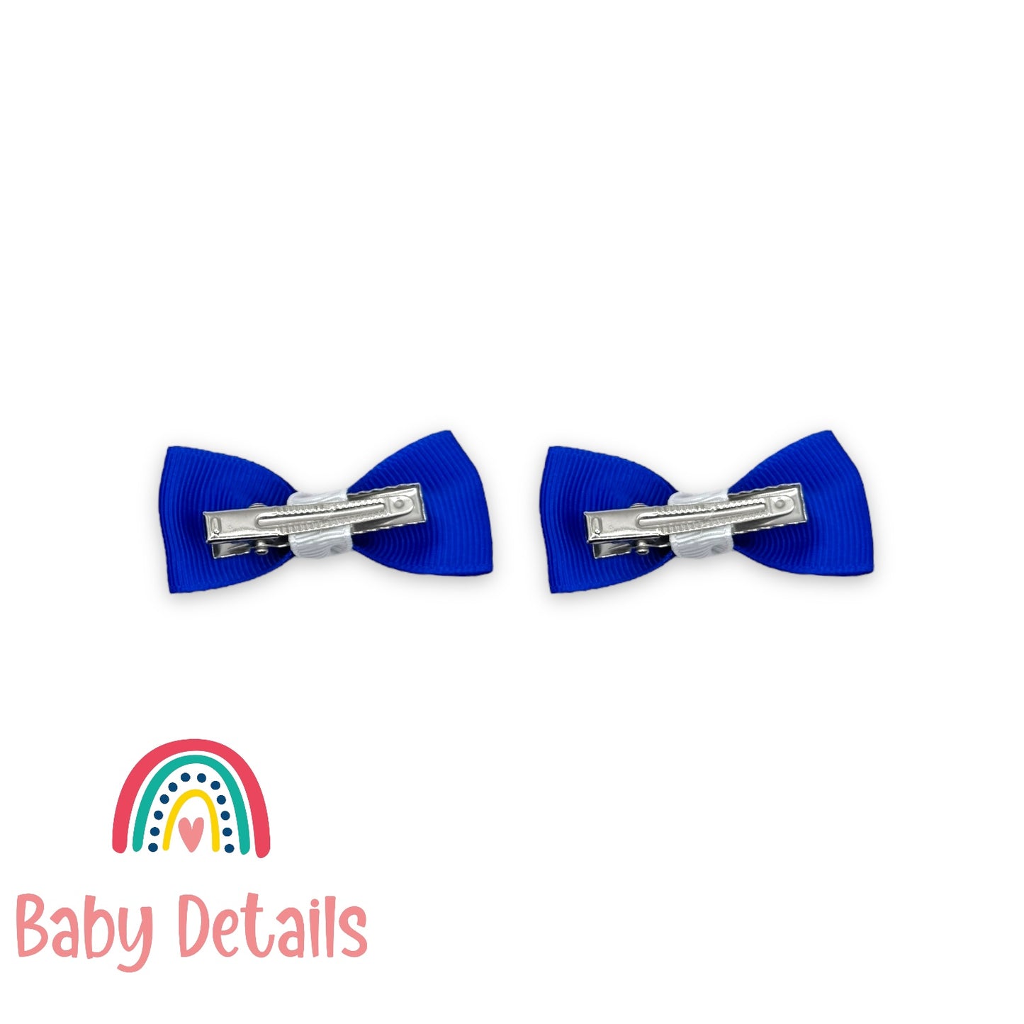 Set of 2 Mini Elegant Bow Hair Clips - Royal Blue & White