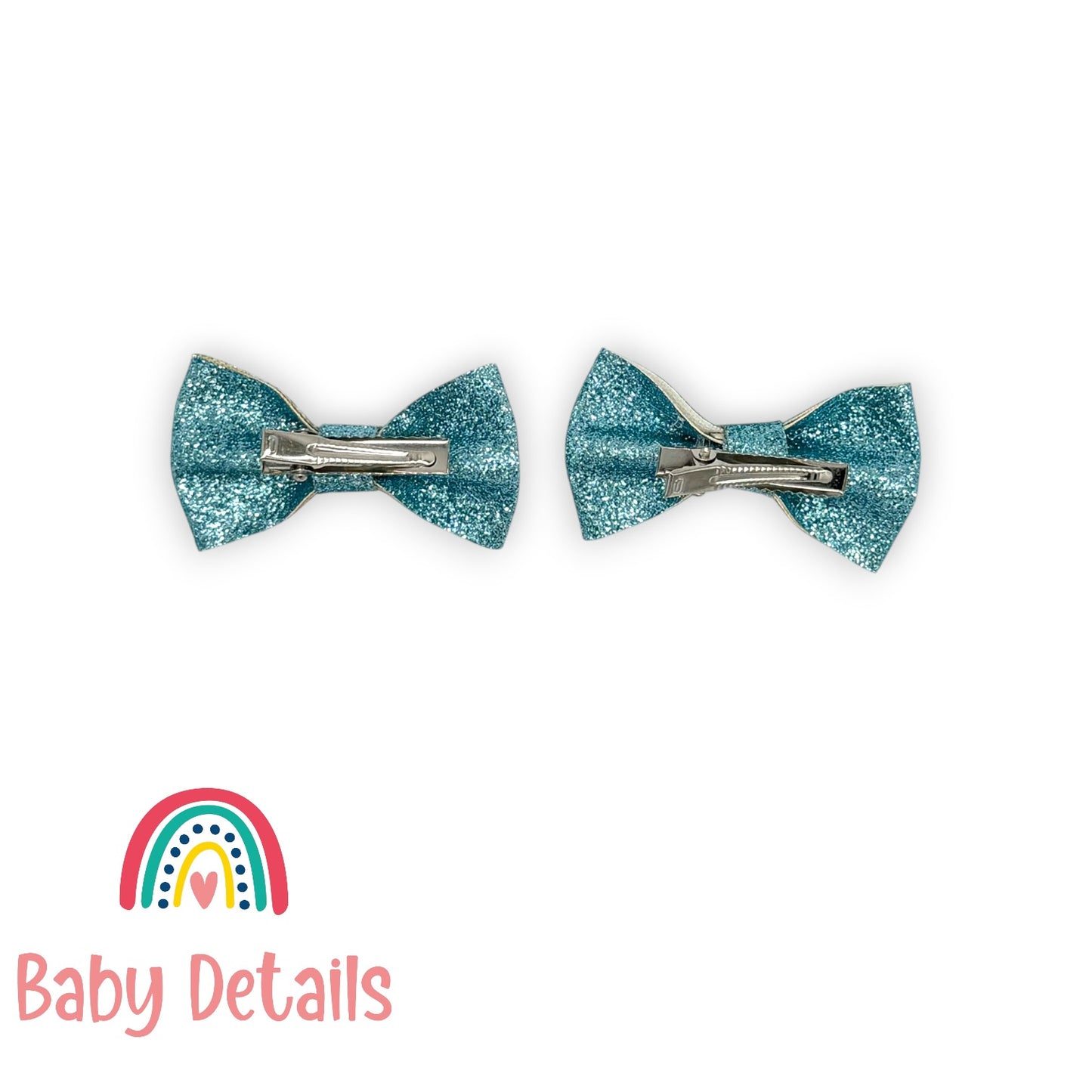 Set of 2 Glitter Bow Hair Clip - Blue