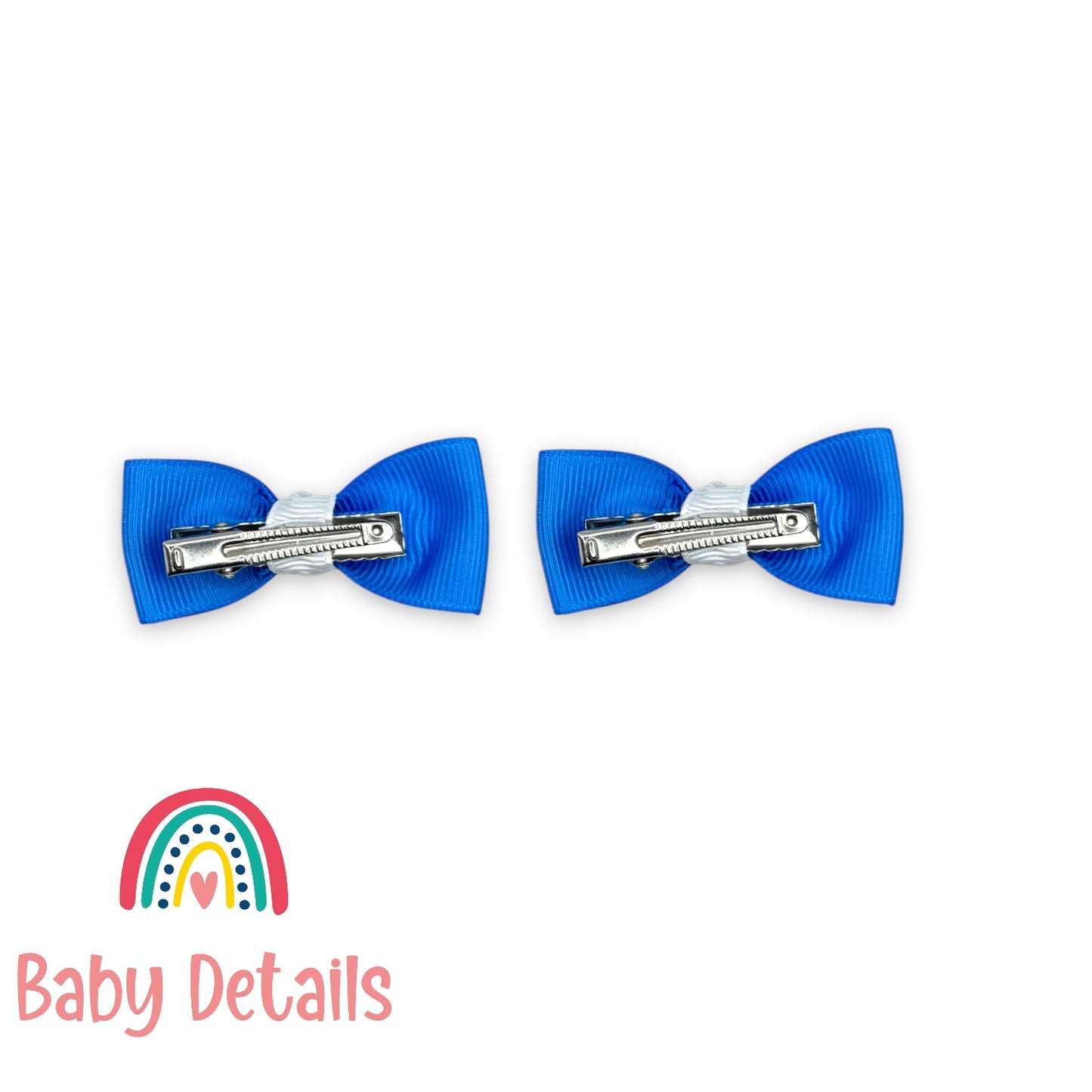 Set of 2 Mini Elegant Bow Hair Clips - Sky Blue & White