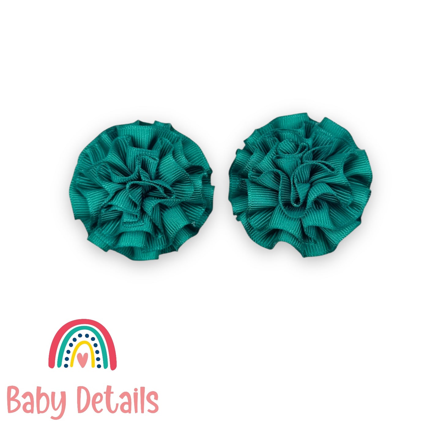 Set of 2 Rosette Bow Hair Clips - Dark Green