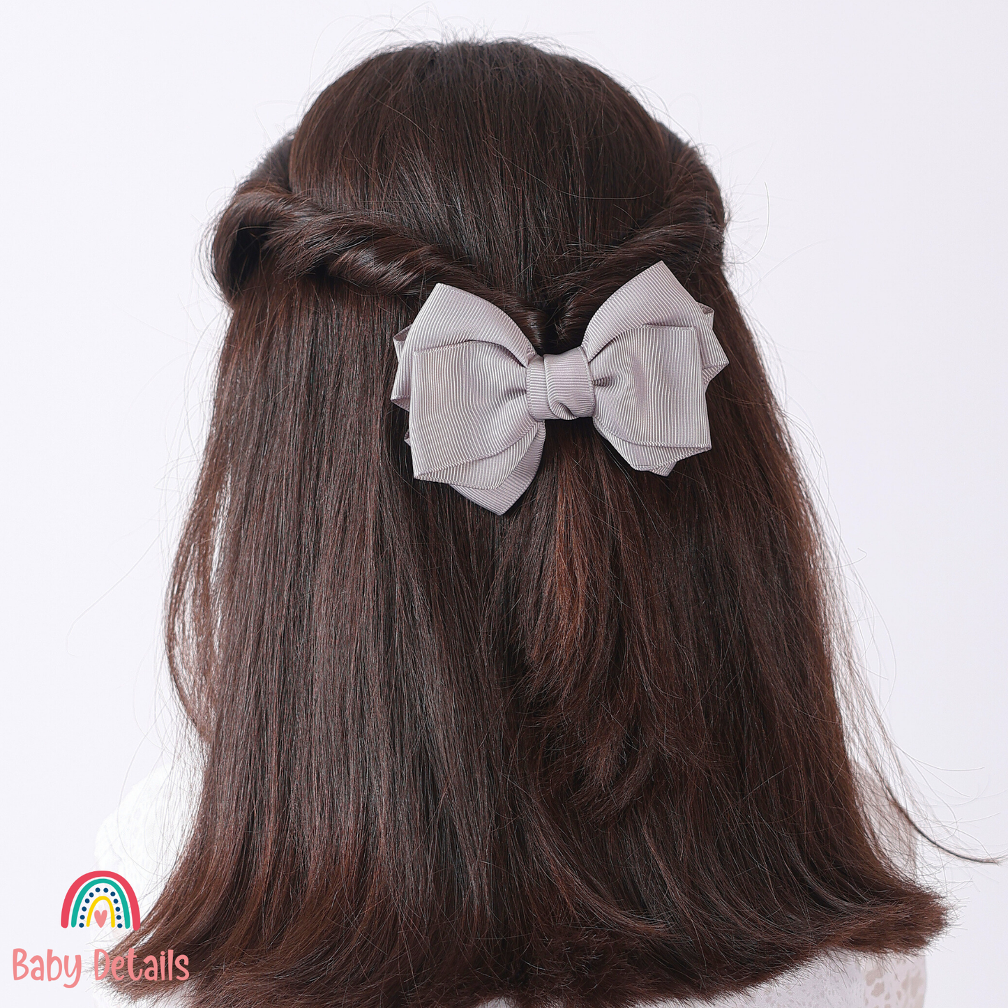 Big Bow Layers Hair Clip - Light Grey