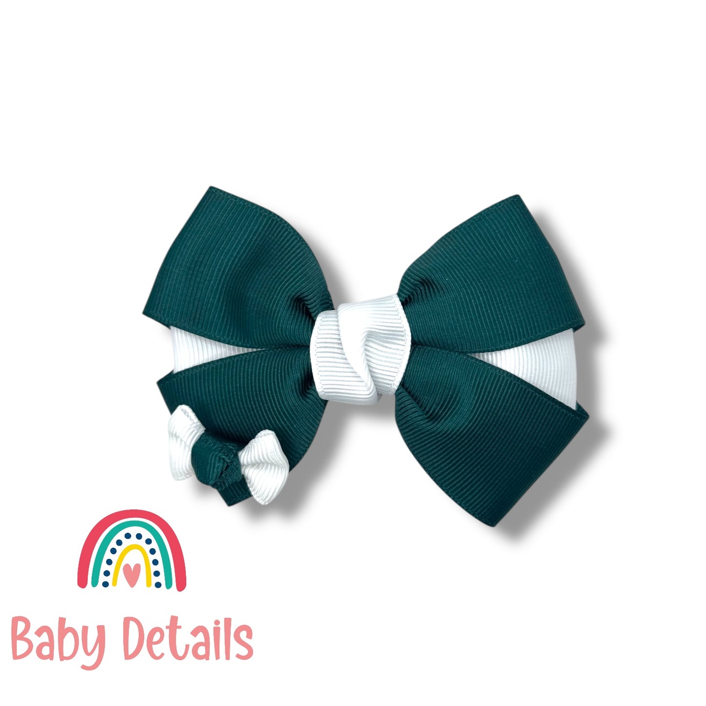 Elegant Pair Bow Clip- Deep Green & White