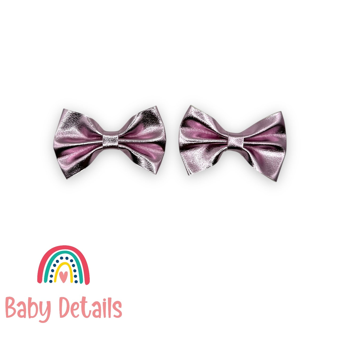 Set of 2 metallic leather bows - Pink
