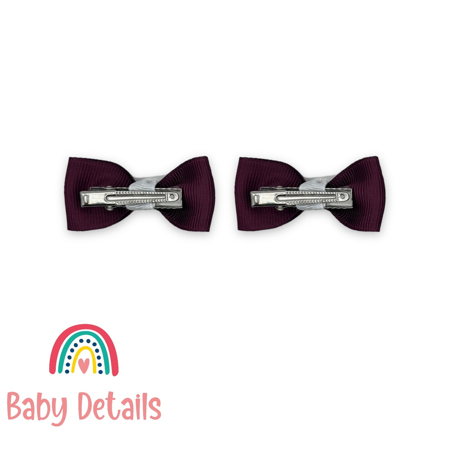 Set of 2 Mini Elegant Bow Hair Clips - Burgundy & White