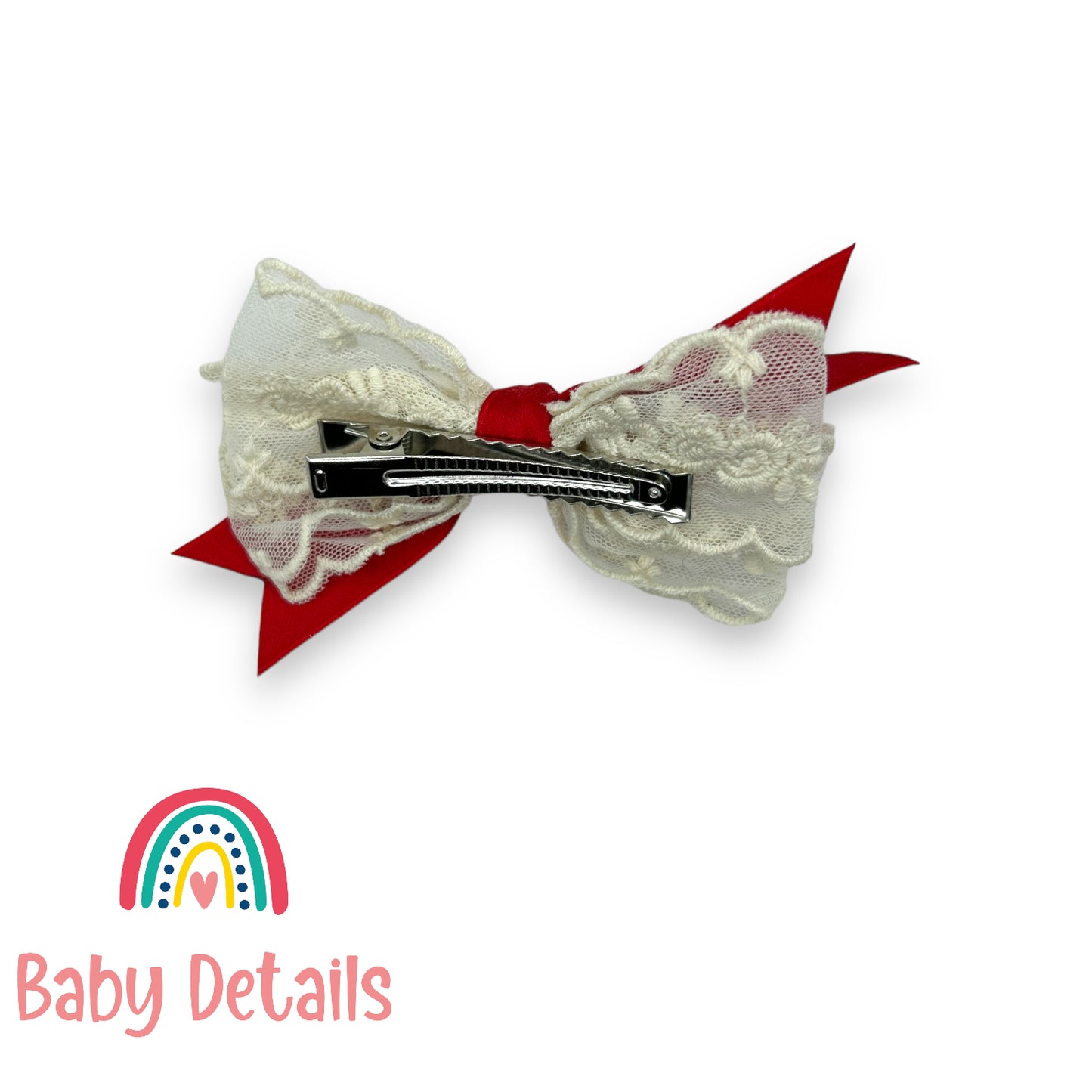 مشبك شعر دانتيل مع شريط - أحمر