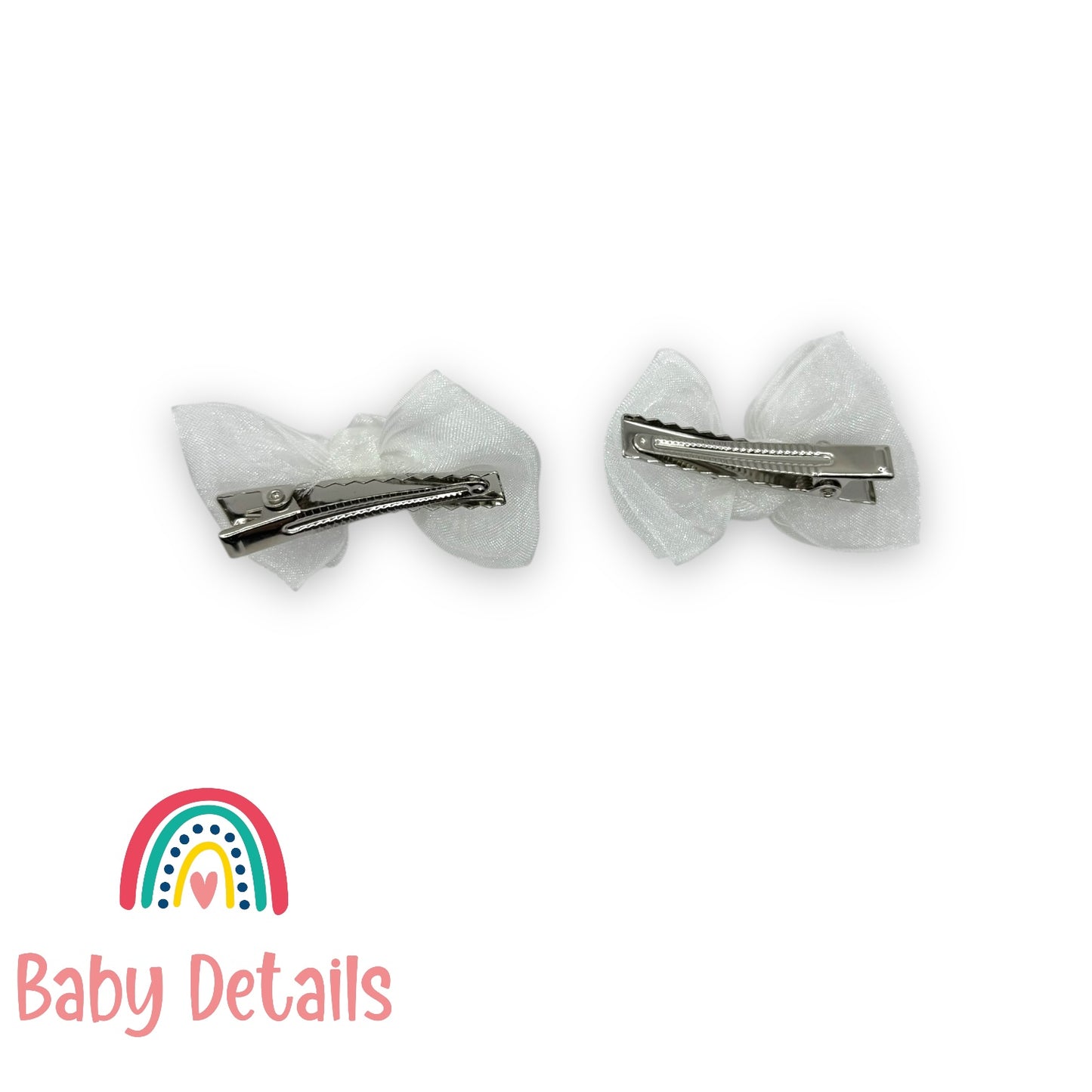 مشابك شعر أورجانزا بلمعة ناعمة - بيضاء