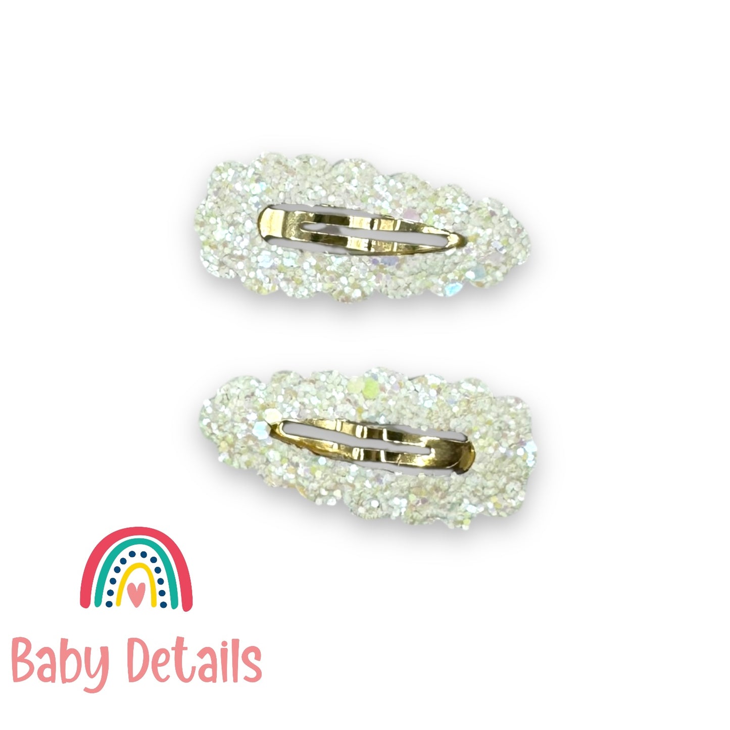 Snap Glitter Hair Clips - White