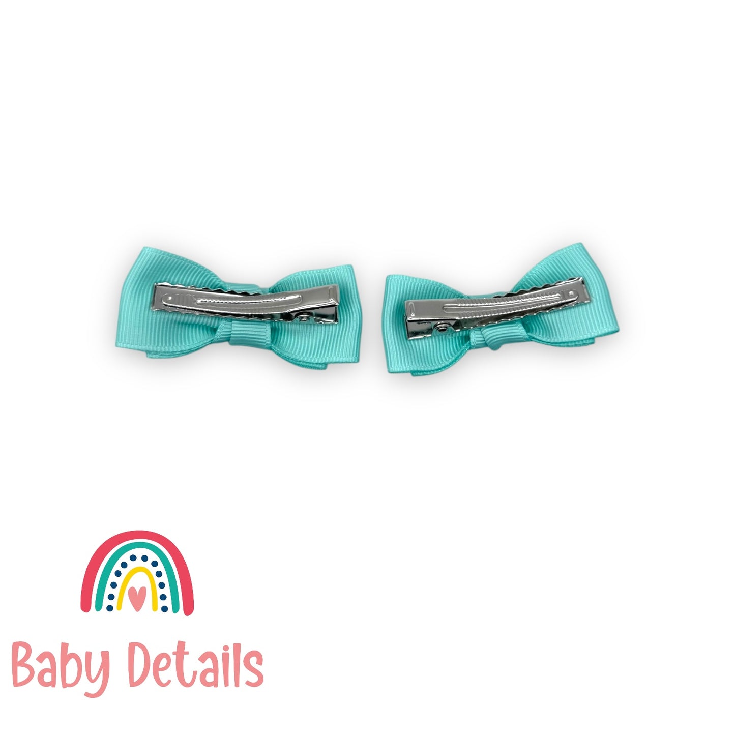 Set of 2 Mini Simple Hair Clips - Aqua Green