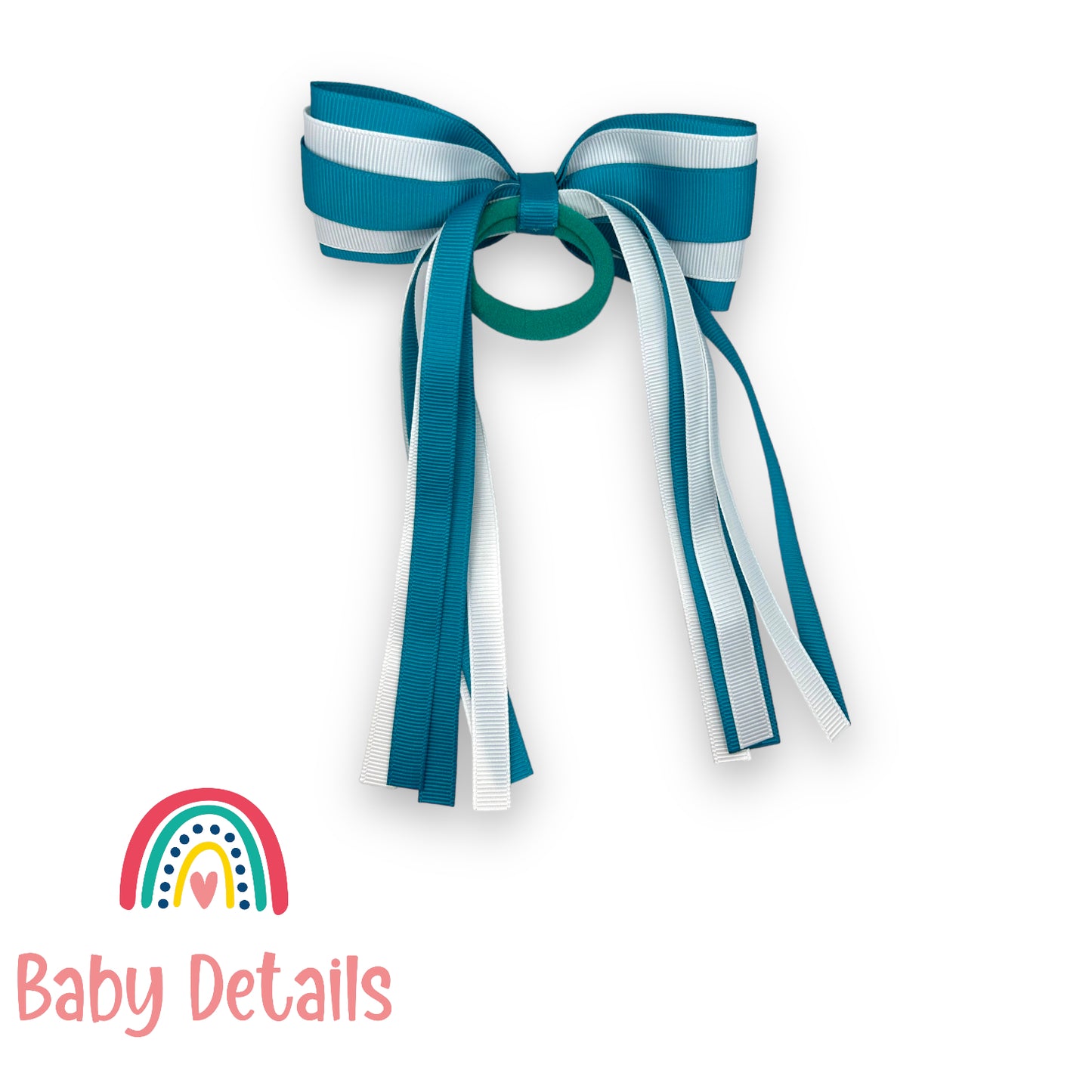 ربطة شعر بشرائط طويلة - أزرق هادئ وأبيض