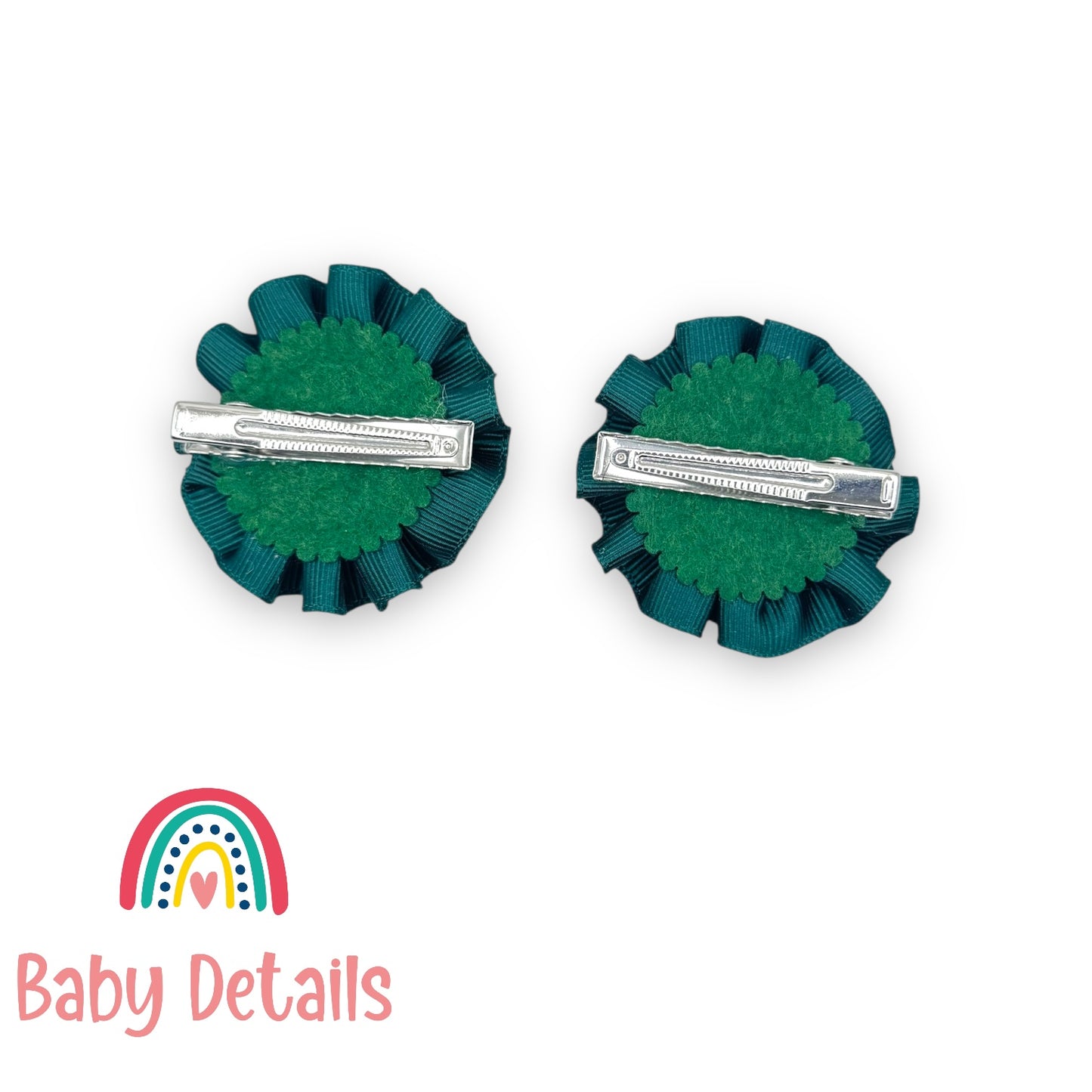 Set of 2 Rosette Bow Hair Clips - Deep Green