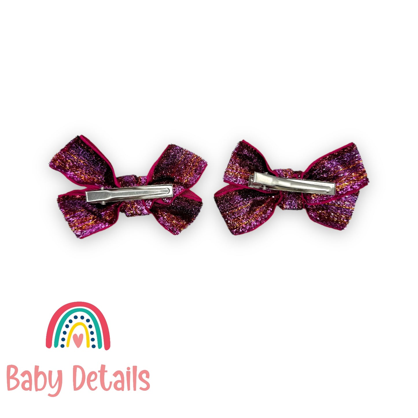 Set of 2 Glitter Bow Clips - Shades of Purple & Red
