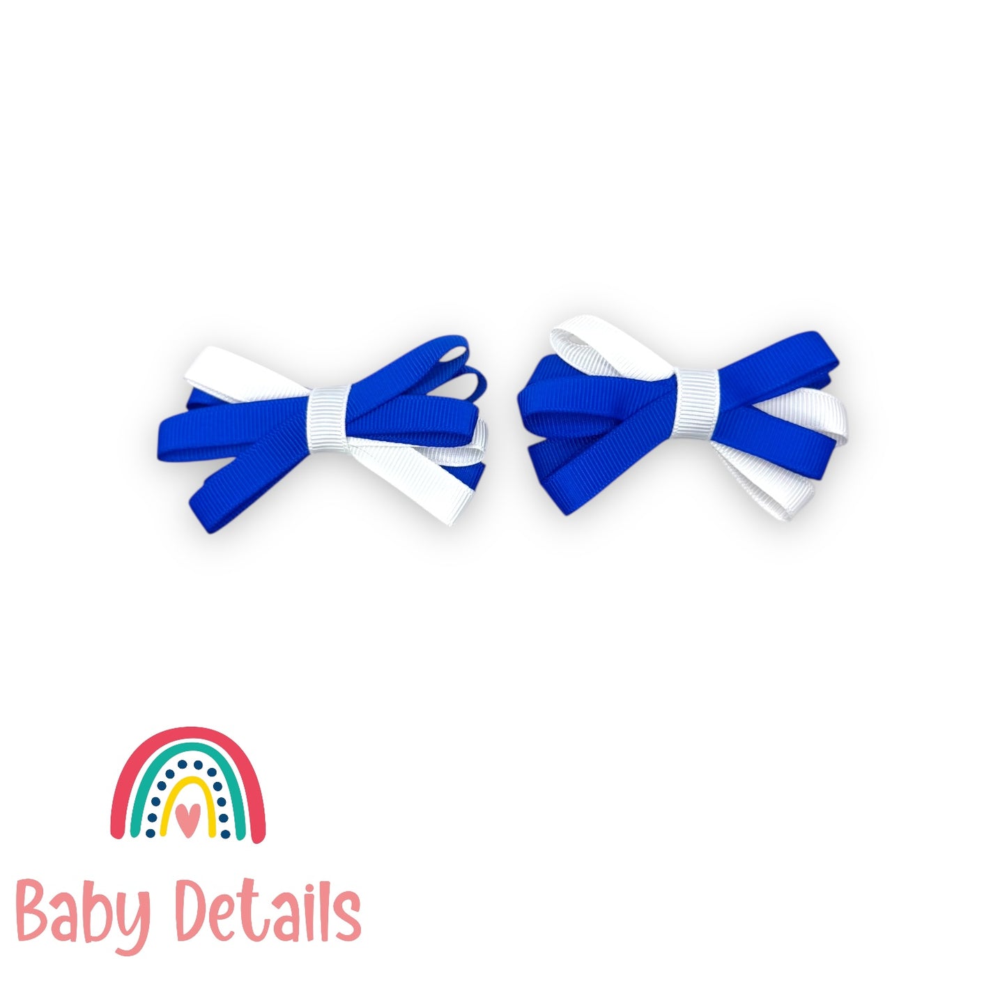 Set of 2 Thin Bow Hair Clips - Royal Blue & White