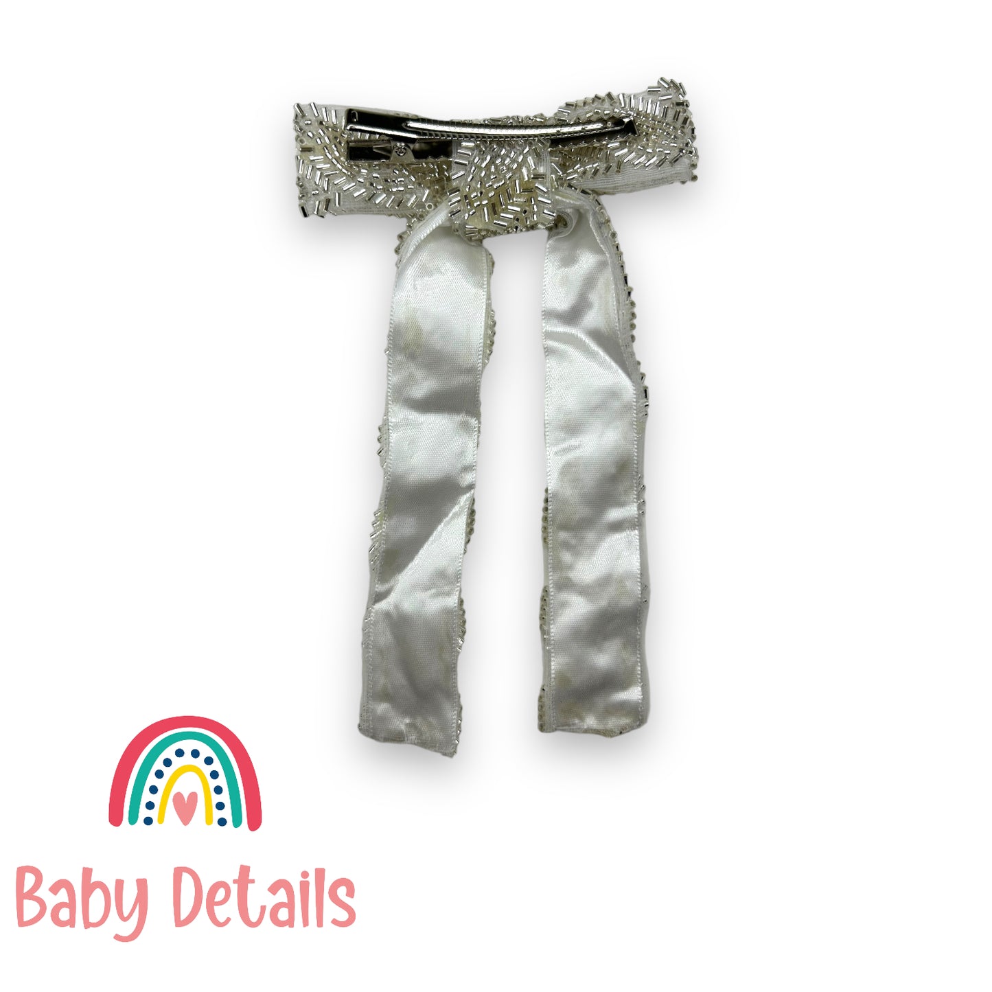 Long beaded bow - white 2