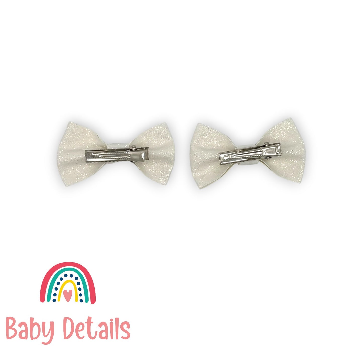 Set of 2 Glitter Bow Hair Clip - Pearl