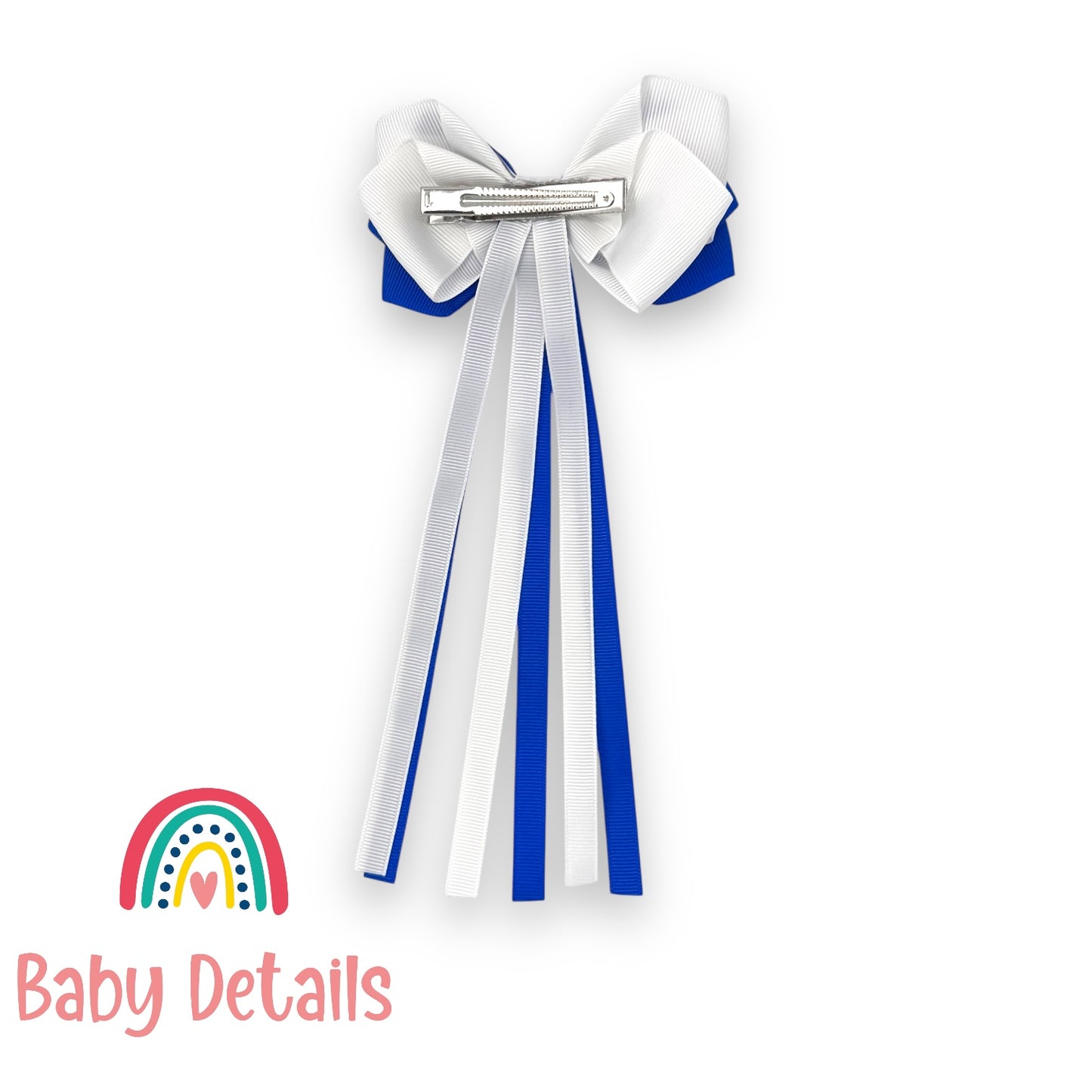 Big Bow Layers with Long Ribbons - Royal Blue & White