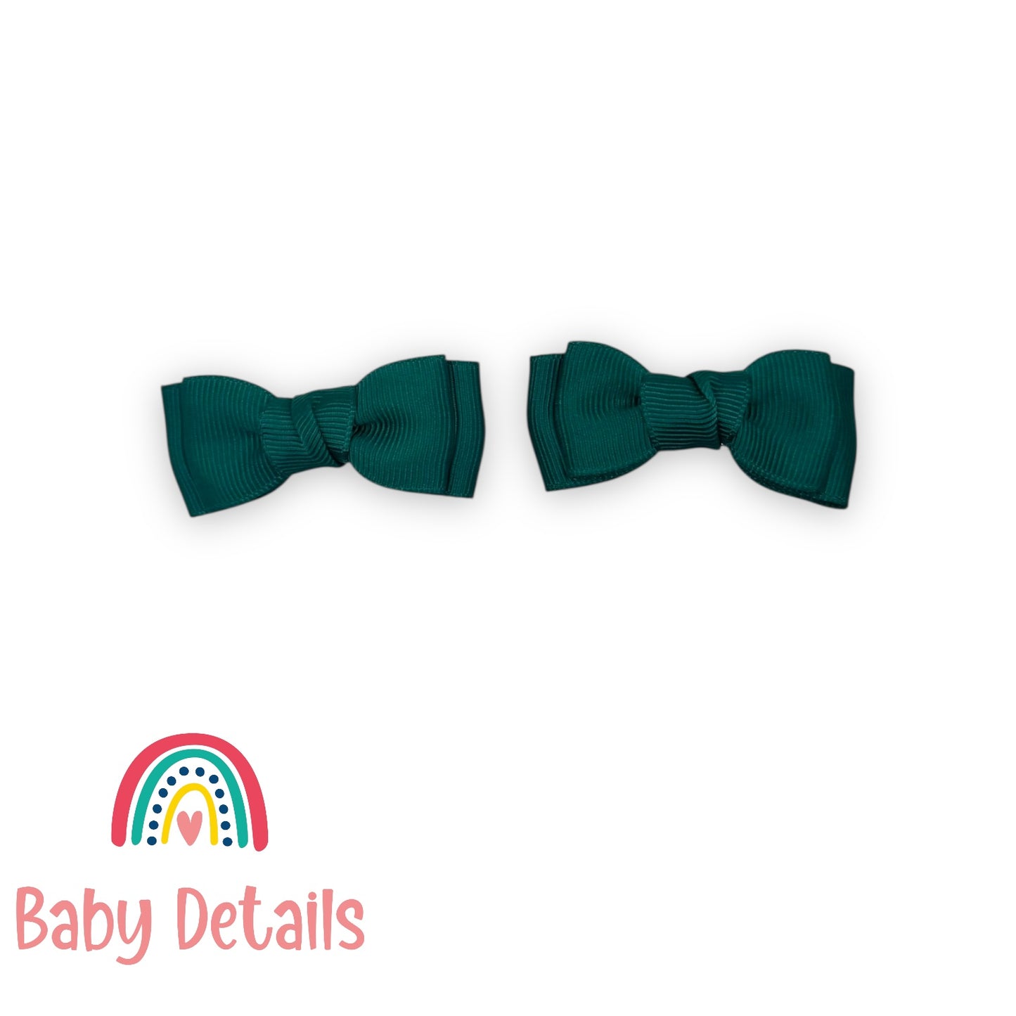 Set of 2 Mini Simple Hair Clips - Dark Green