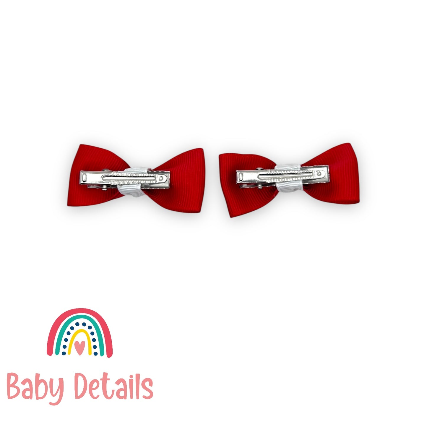 Set of 2 Mini Elegant Bow Hair Clips - Red & White