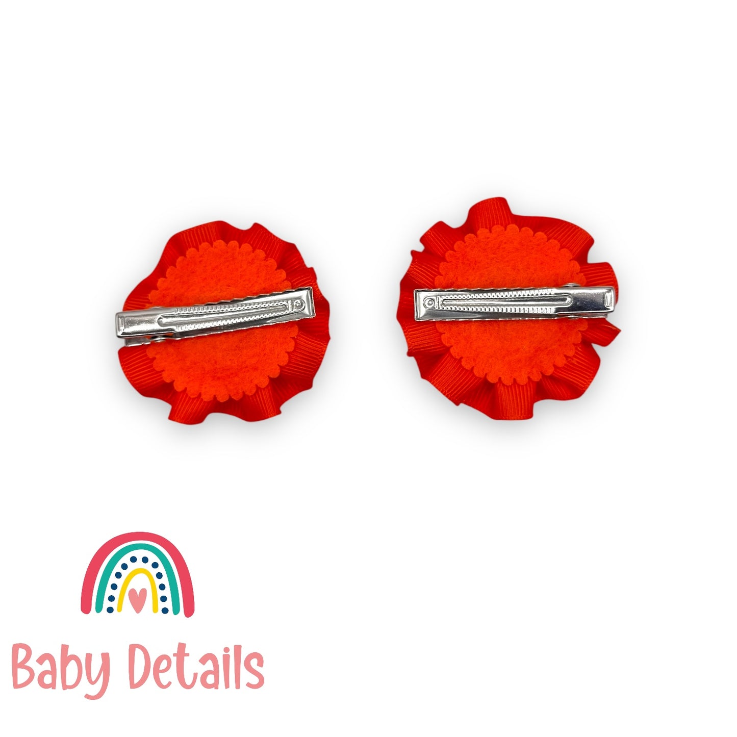 Set of 2 Rosette Bow Hair Clips - Orange