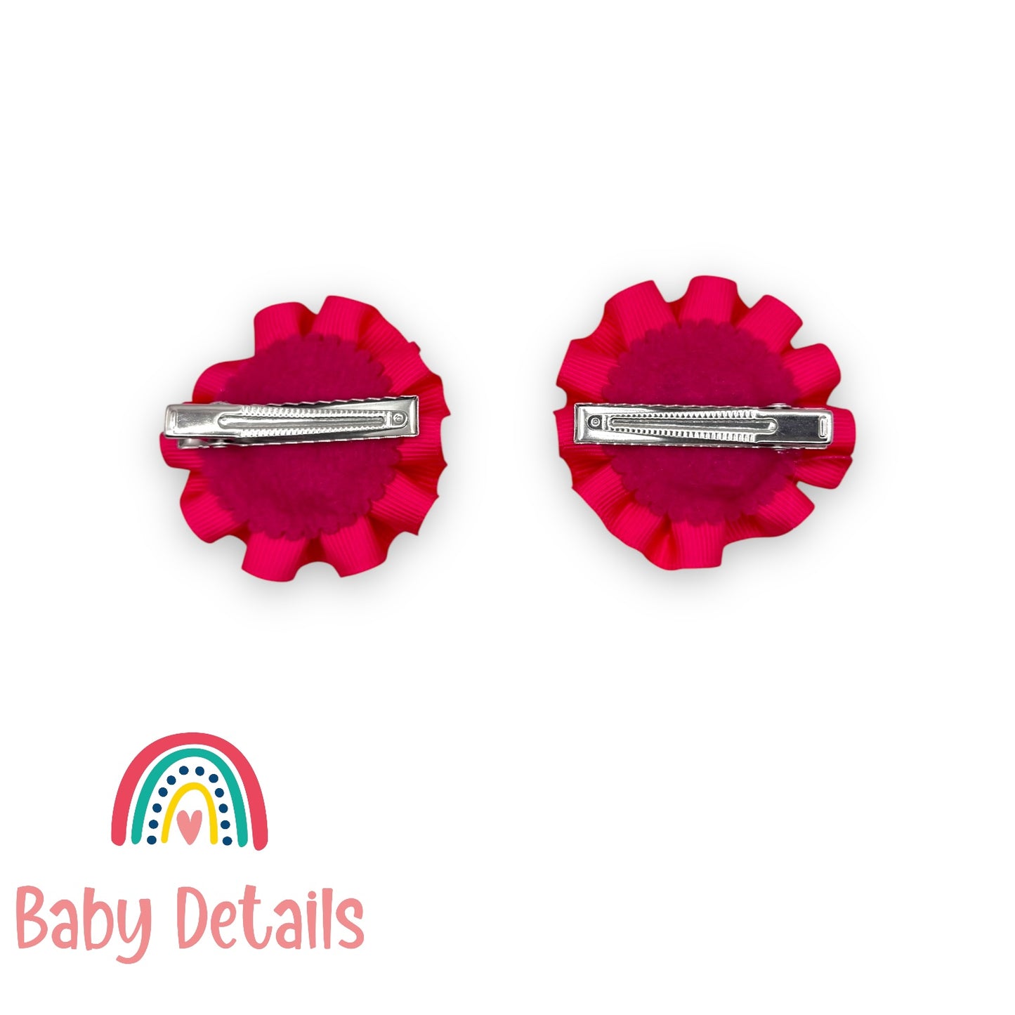 Set of 2 Rosette Bow Hair Clips - Fuchsia