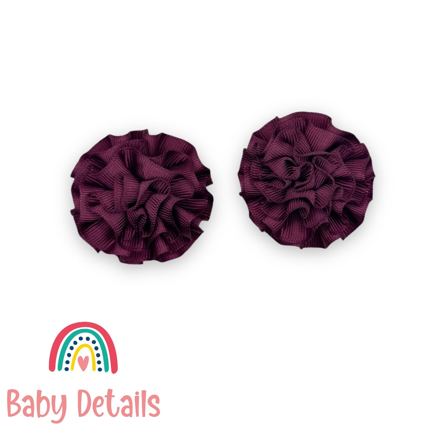 Set of 2 Rosette Bow Hair Clips - Burgundy