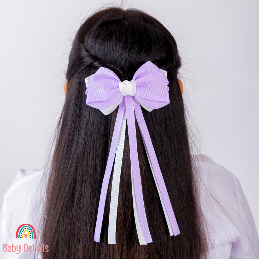 Big Bow Layers with Long Ribbons - Purple & White