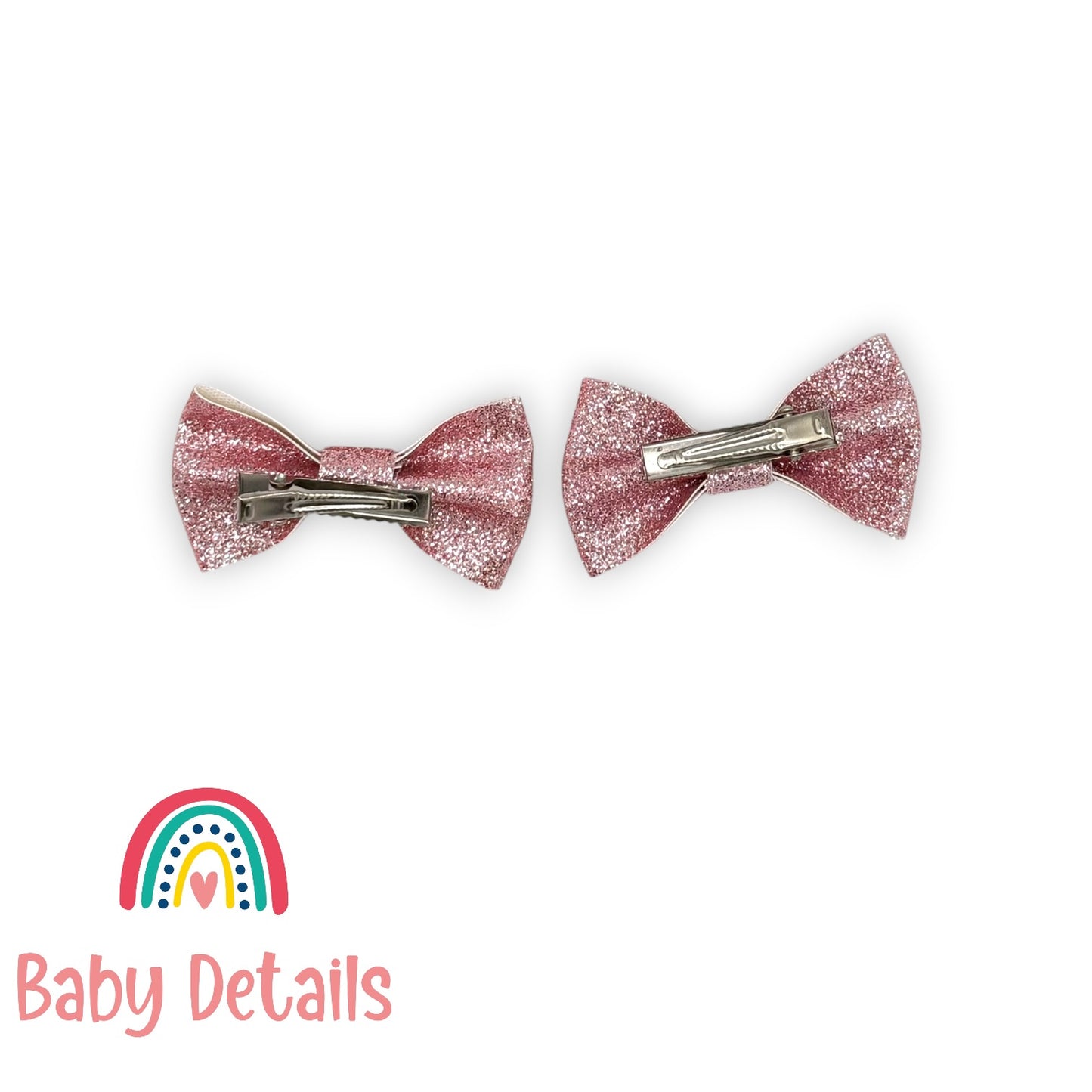 Set of 2 Glitter Bow Hair Clip - Light Pink