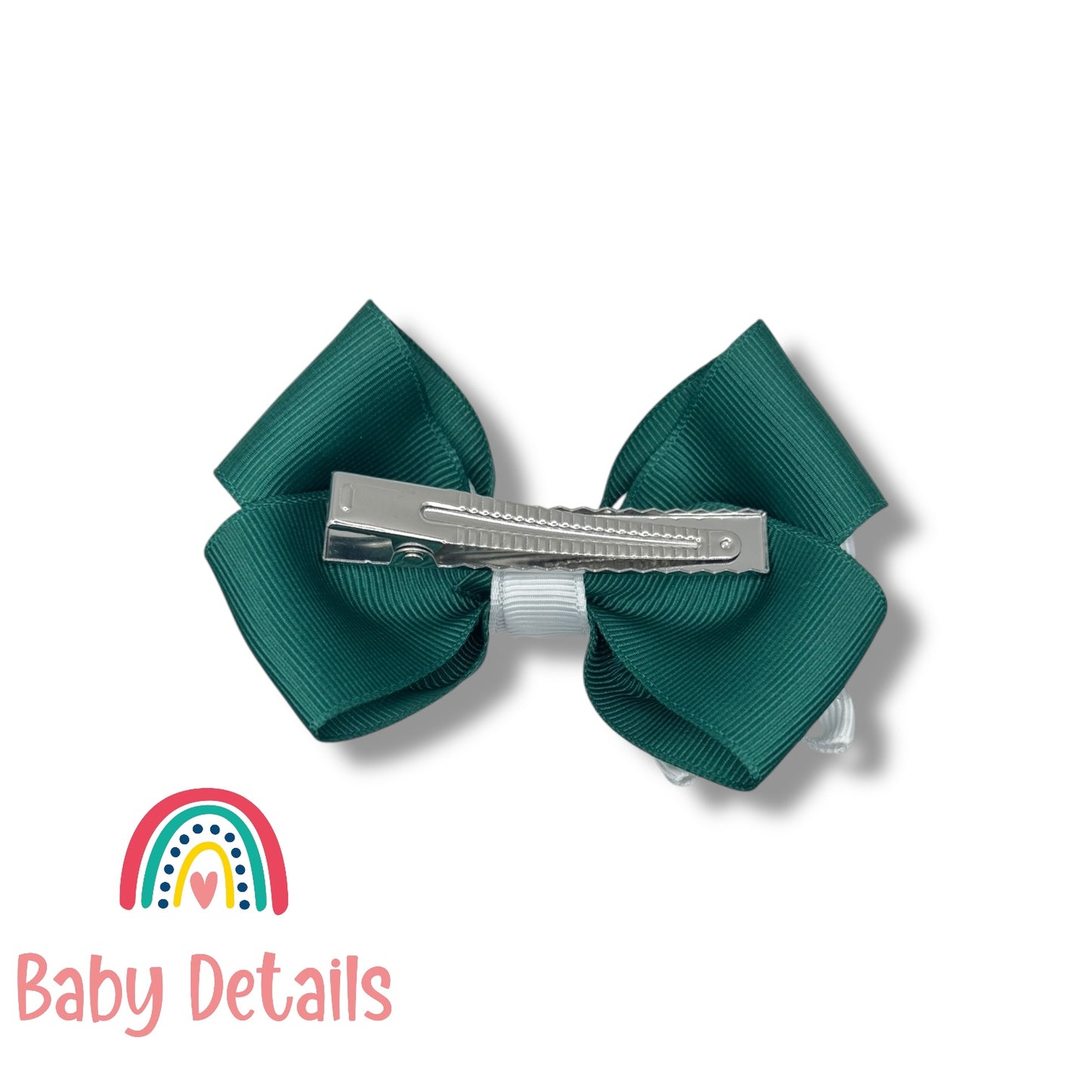 Elegant Pair Bow Clip- Dark Green & White