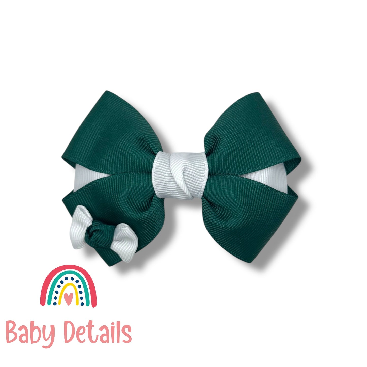 Elegant Pair Bow Clip- Dark Green & White